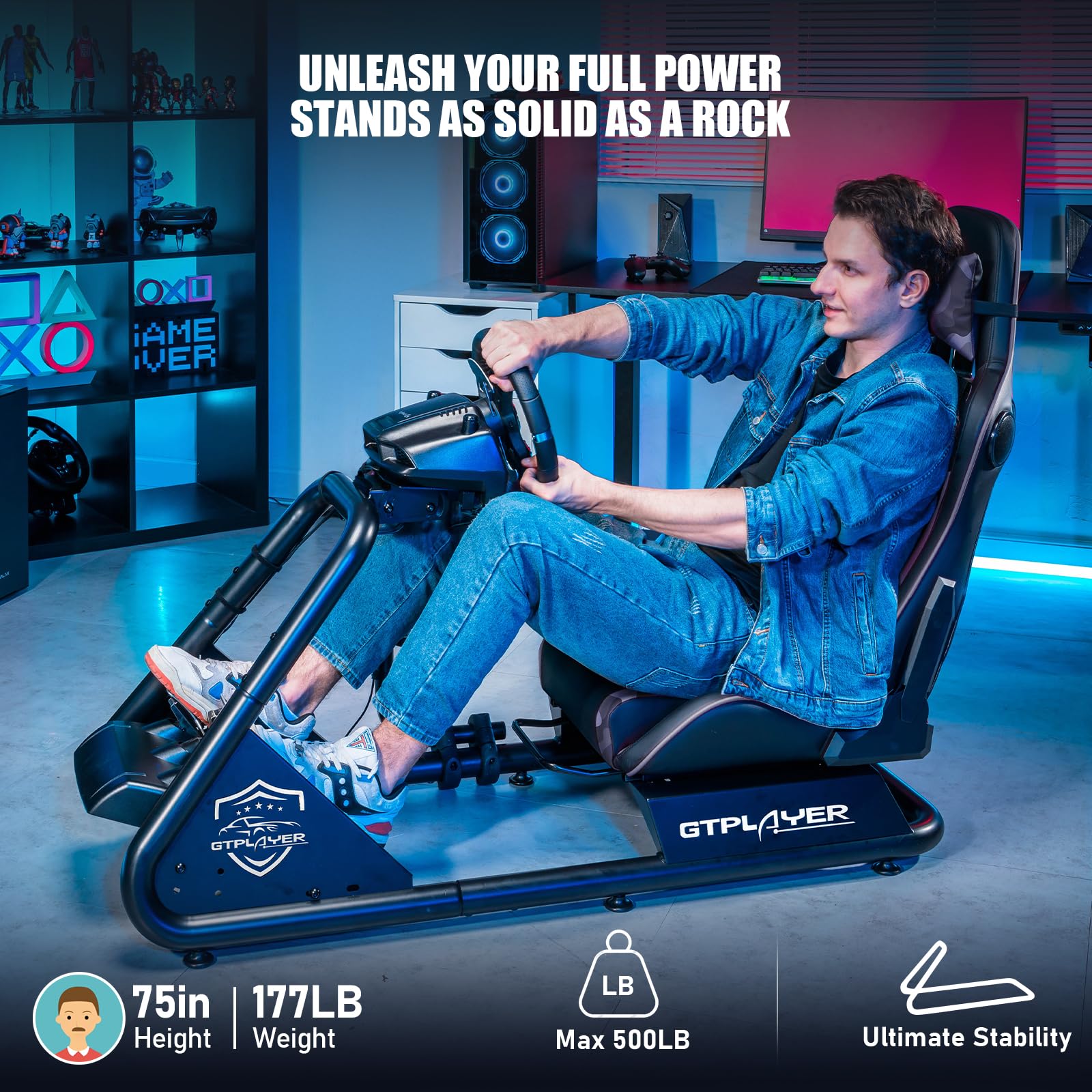 GTPLAYER Racing Simulator Cockpit with Adjustable Seat & Built-in Bluetooth Speakers - Ultra-Sturdy Alloy Steel Frame Racing Chair for PC/PS4/PS5/Xbox Gaming - Perfect for Home Racing Simulation & Esports Training (Camouflage Design)