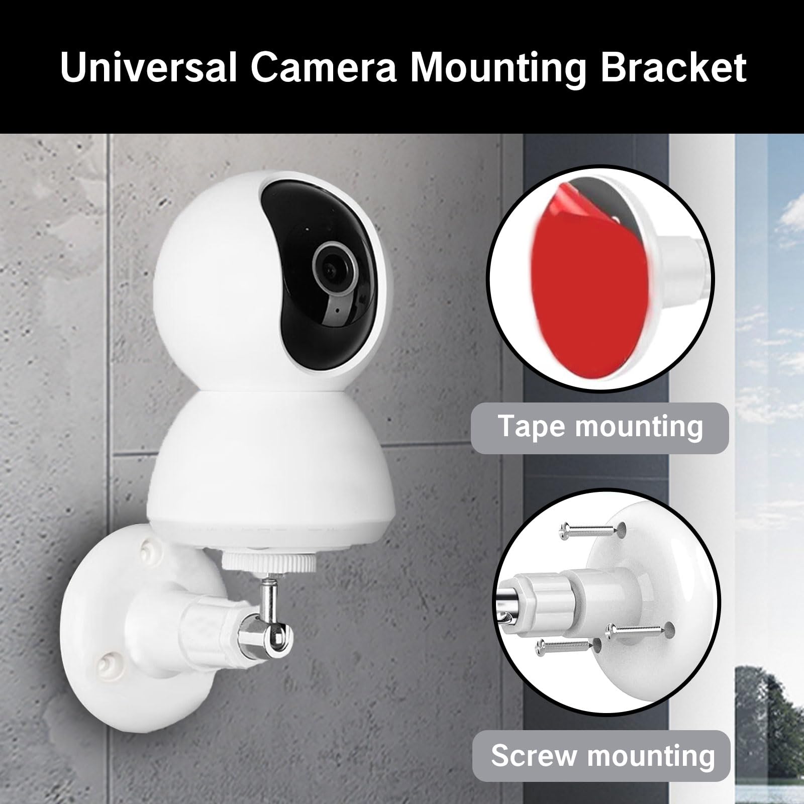 No Drill Ring Indoor/Outdoor Camera Mount Kit - 360° Adjustable Ceiling & Wall Bracket for Ring HD/2/3/4 Security Cameras | Adhesive & Screw Installation | Perfect for Home, Office & Garage Surveillance