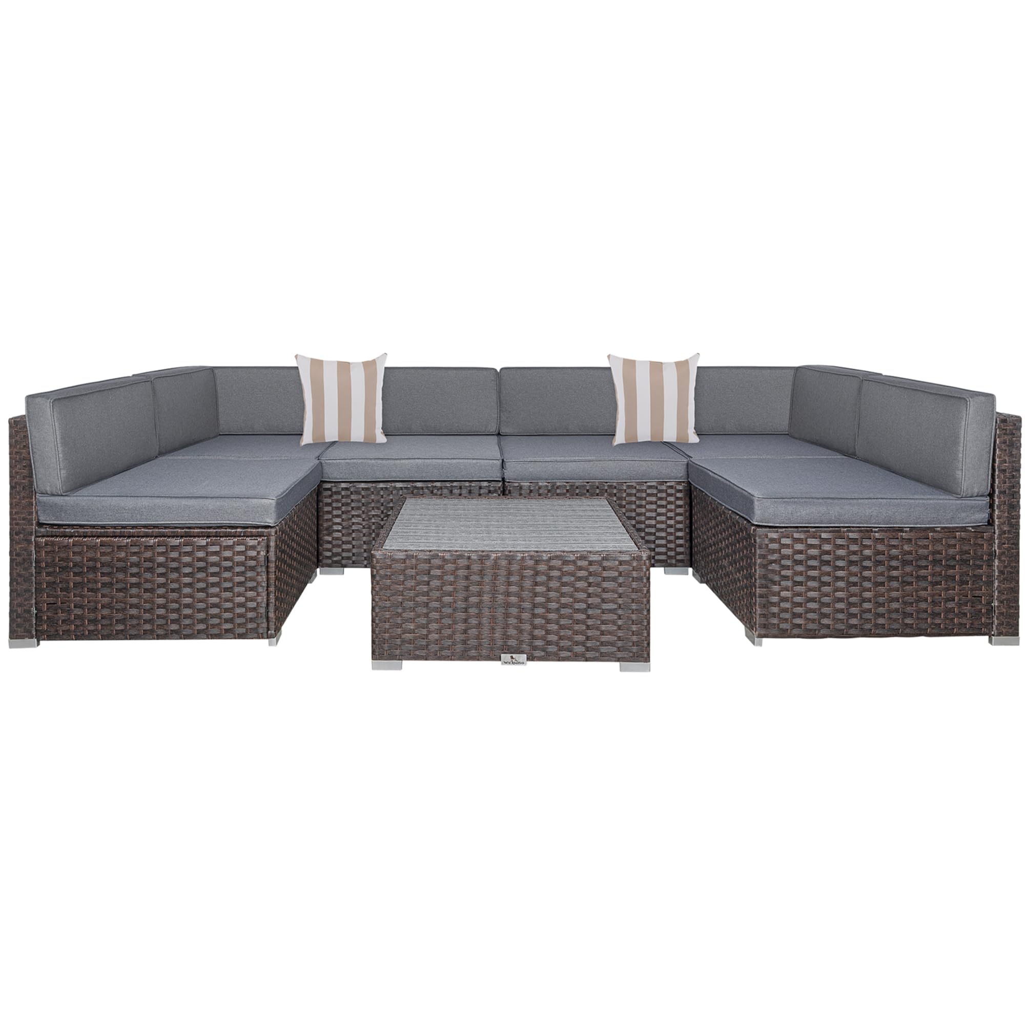 7-Piece Outdoor Patio Furniture Set with Cushions - PE Rattan Wicker Sectional Sofa & Coffee Table - Waterproof & Durable for Garden, Deck, Poolside (Gray) | Perfect for Backyard Relaxation, Outdoor Entertaining & Lounging