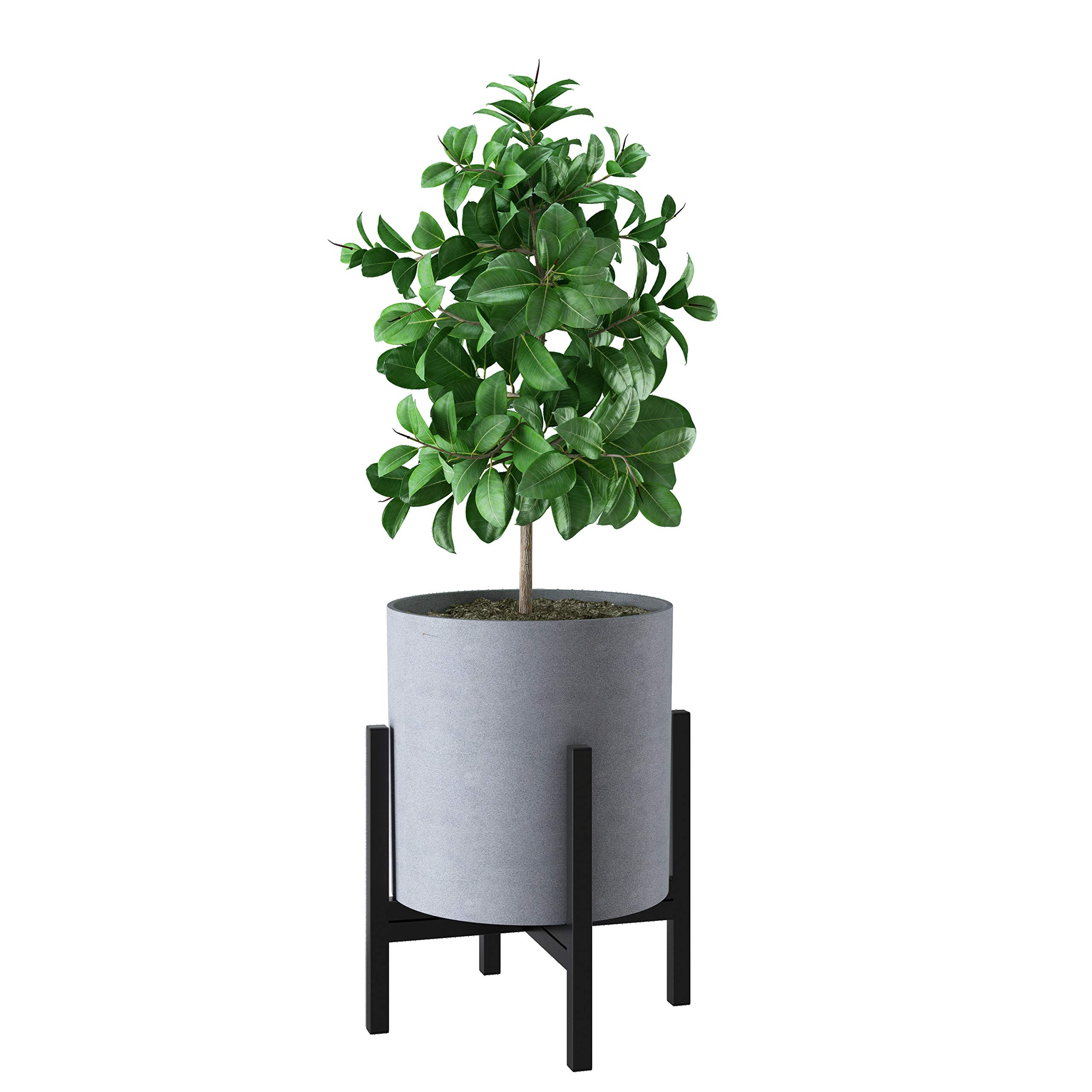 FaithLand 12 Inch Gray Plant Pot with Drainage Hole - Mid-Century Modern Planter for Indoor & Outdoor Plants - Perfect for Home, Office, and Garden Decor