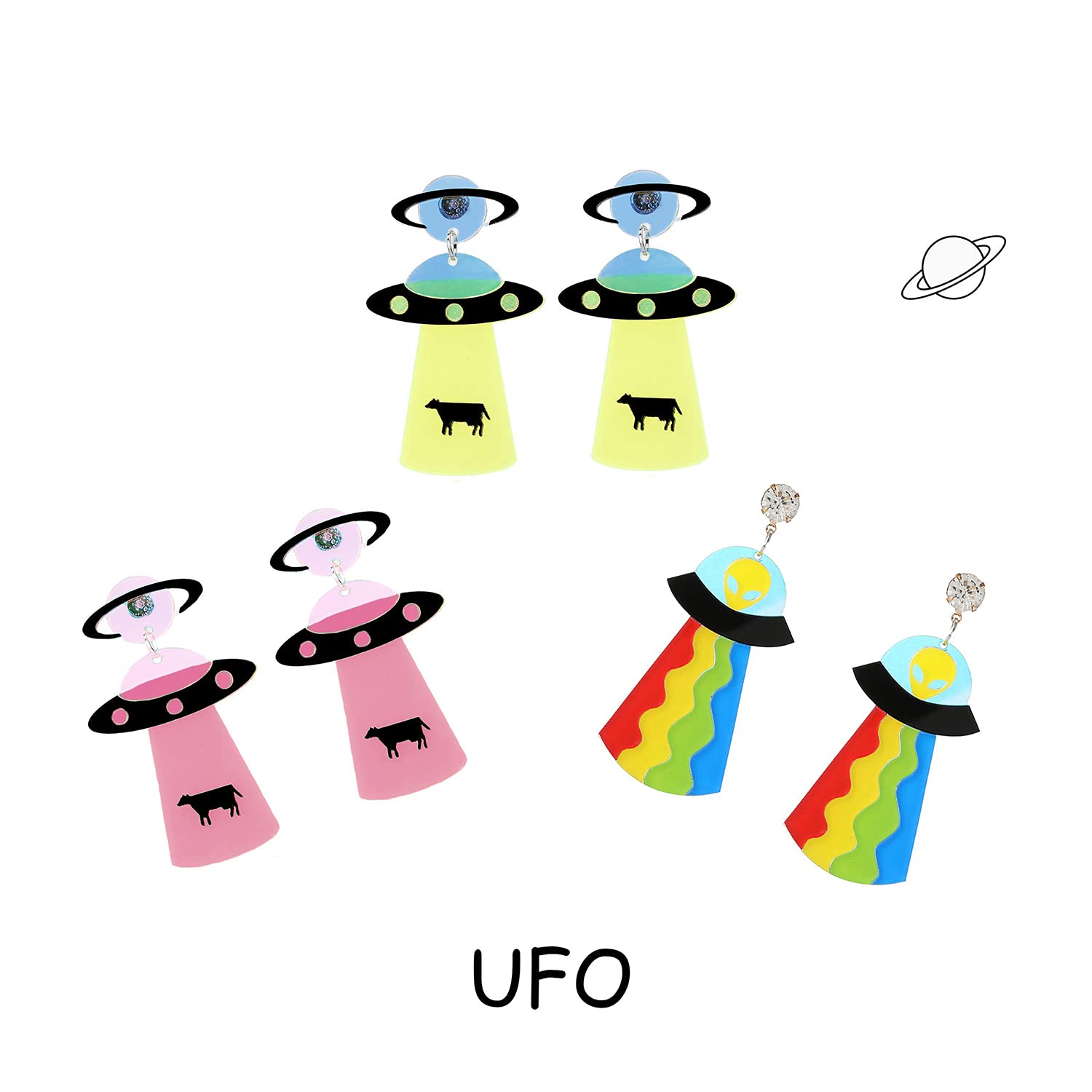 KaFu Unique Cute UFO Spaceship Alien Acrylic Dangle Earrings - Funny Cartoon Resin Lightweight Drop Earrings for Women & Girls - Perfect for Cosplay, Sci-Fi Parties & Everyday Fashion Jewelry