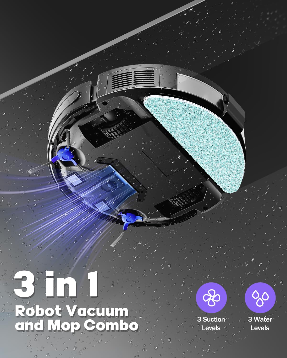V3 Robot Vacuum and Mop Cleaner - 3-in-1 Self-Charging Robotic Vacuum with 5000Pa Strong Suction, 120 Min Runtime, 2.99