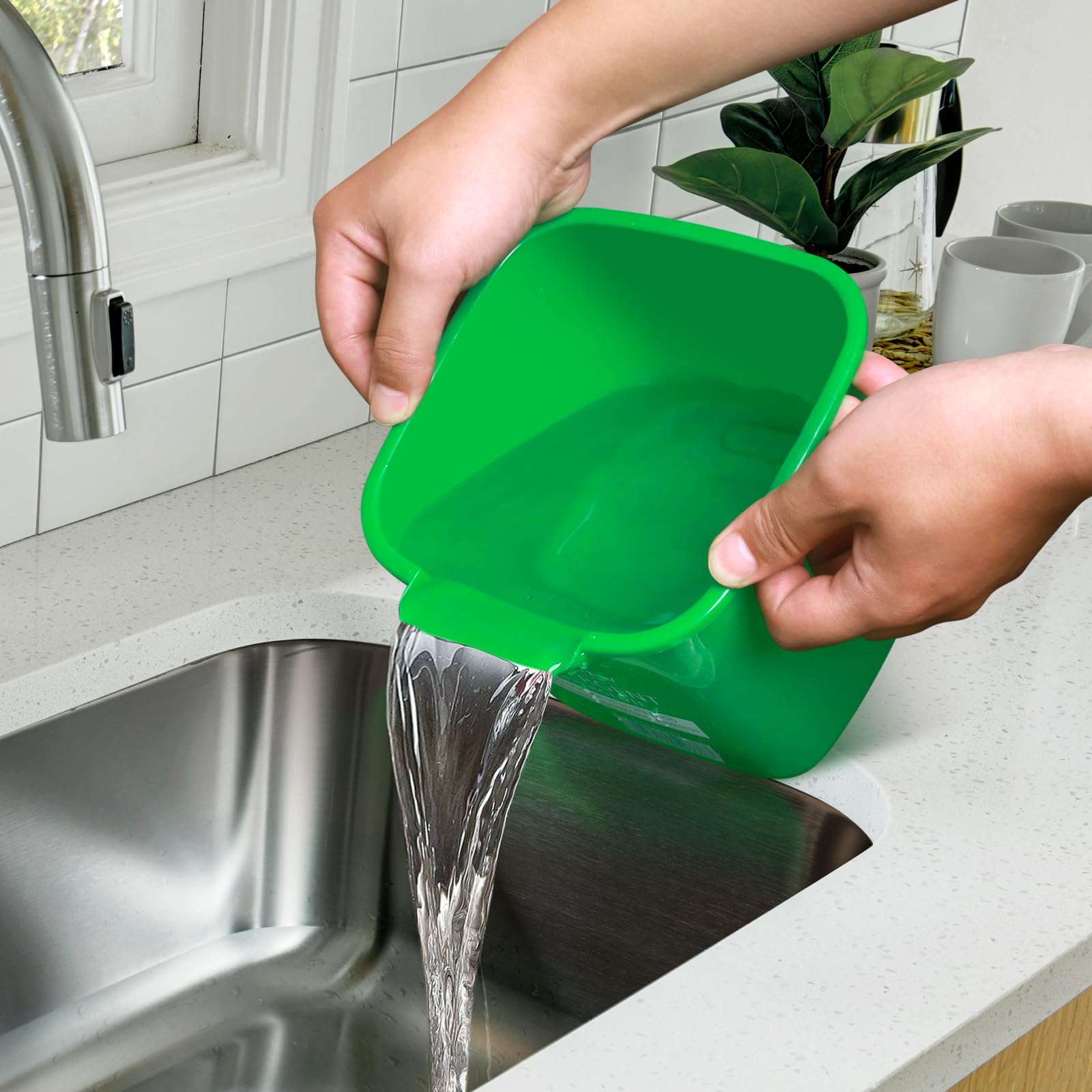 3-Piece Detergent & Sanitizing Bucket Set - Red/Green/Blue - 3Qt with Spout & Microfiber Cloths for Kitchen & Bathroom Cleaning