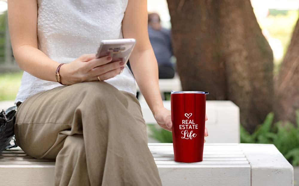 20oz Real Estate Agent Vacuum Insulated Tumbler with Slide Lid - Keeps Drinks Hot/Cold for 12 Hours - Perfect for Open Houses, Client Meetings & Office Use - Blue Real Estate Gift (Realtor Life)