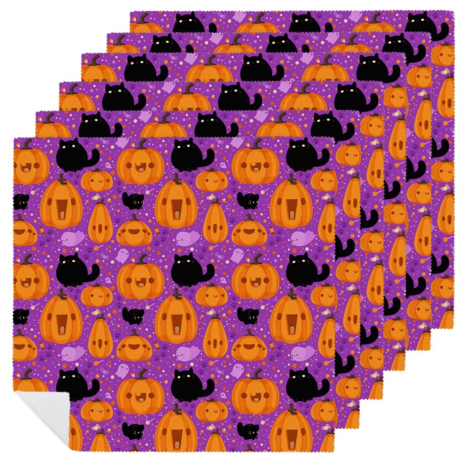 Halloween Pumpkin Black Cat Cloth Napkins - Washable Soft Reusable Table Linen for Everyday Use | Perfect for Halloween Parties, Fall Decor & Thanksgiving Dinner