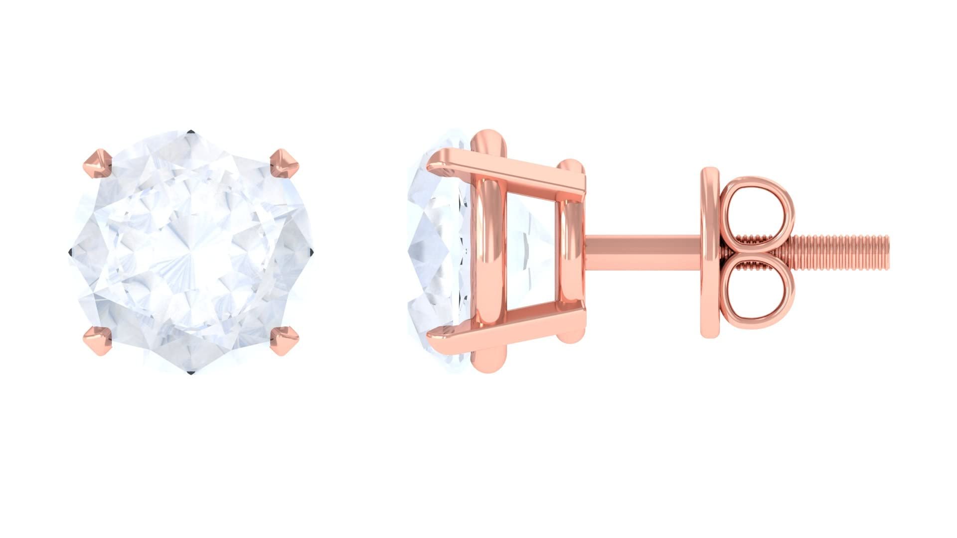 Rosec Jewels 1 CT Moonstone Solitaire Stud Earrings for Women - 14K Solid Gold, Hypoallergenic, Elegant Everyday Jewelry - Perfect for Weddings, Parties & Gifts