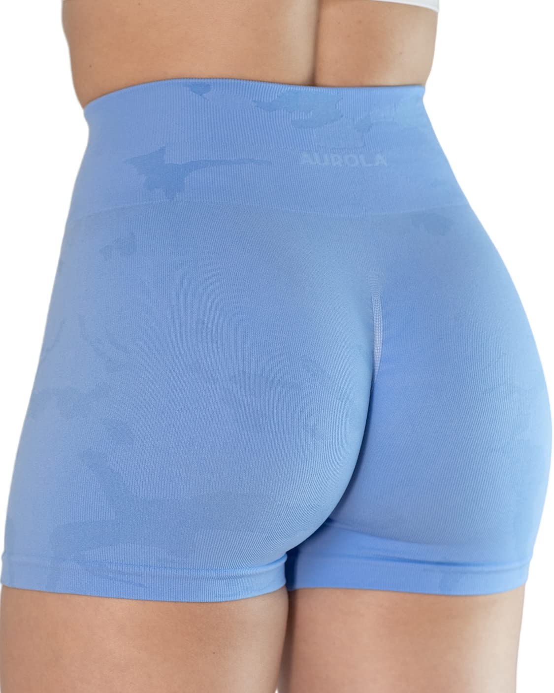 AUROLA Women's Seamless Camo Workout Shorts with Subtle Logo & Scrunch Design - Perfect for Gym, Yoga, Running & Outdoor Activities