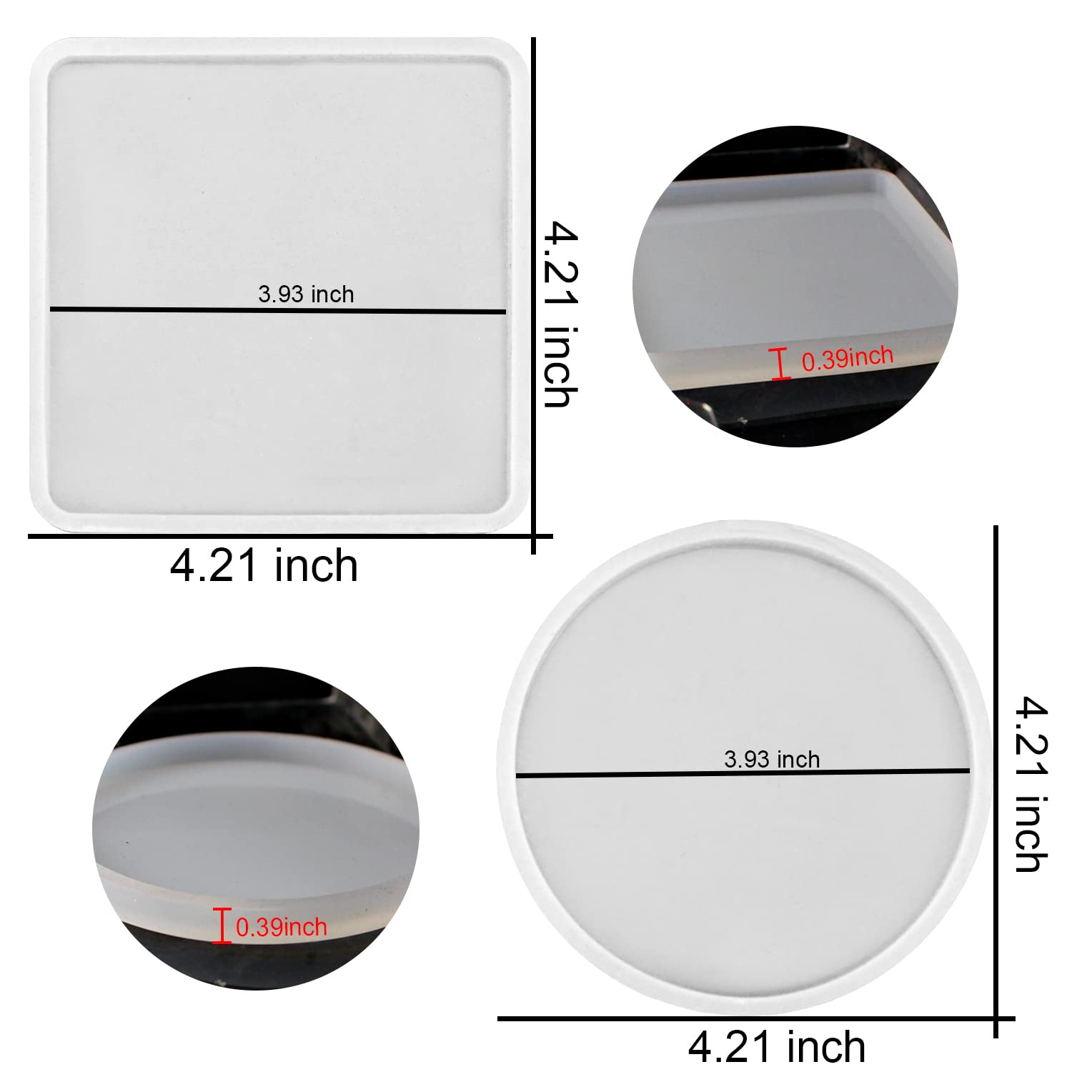 RESINWORLD 4 Pack Diamond Edge Coaster Molds & 8 Pack Thick 4 Inch Resin Coaster Molds Set - DIY Epoxy Resin Craft Supplies for Home Decor, Wedding, Party Favors