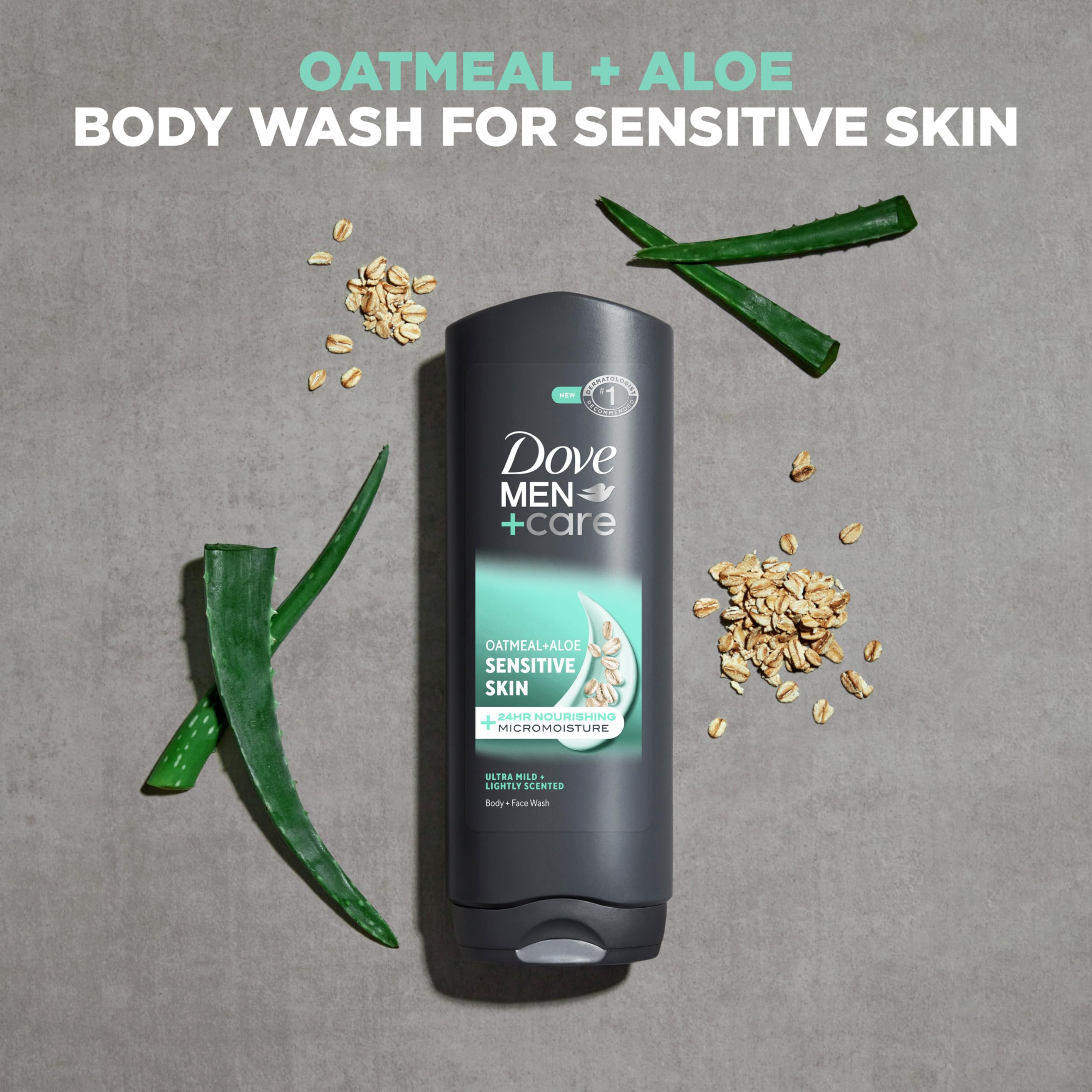 DOVE MEN + CARE Sensitive Skin Body & Face Wash - 4 Pack - Hydrating & Gentle Cleanser for Men with Dry or Sensitive Skin - Perfect for Daily Shower & Post-Workout Use