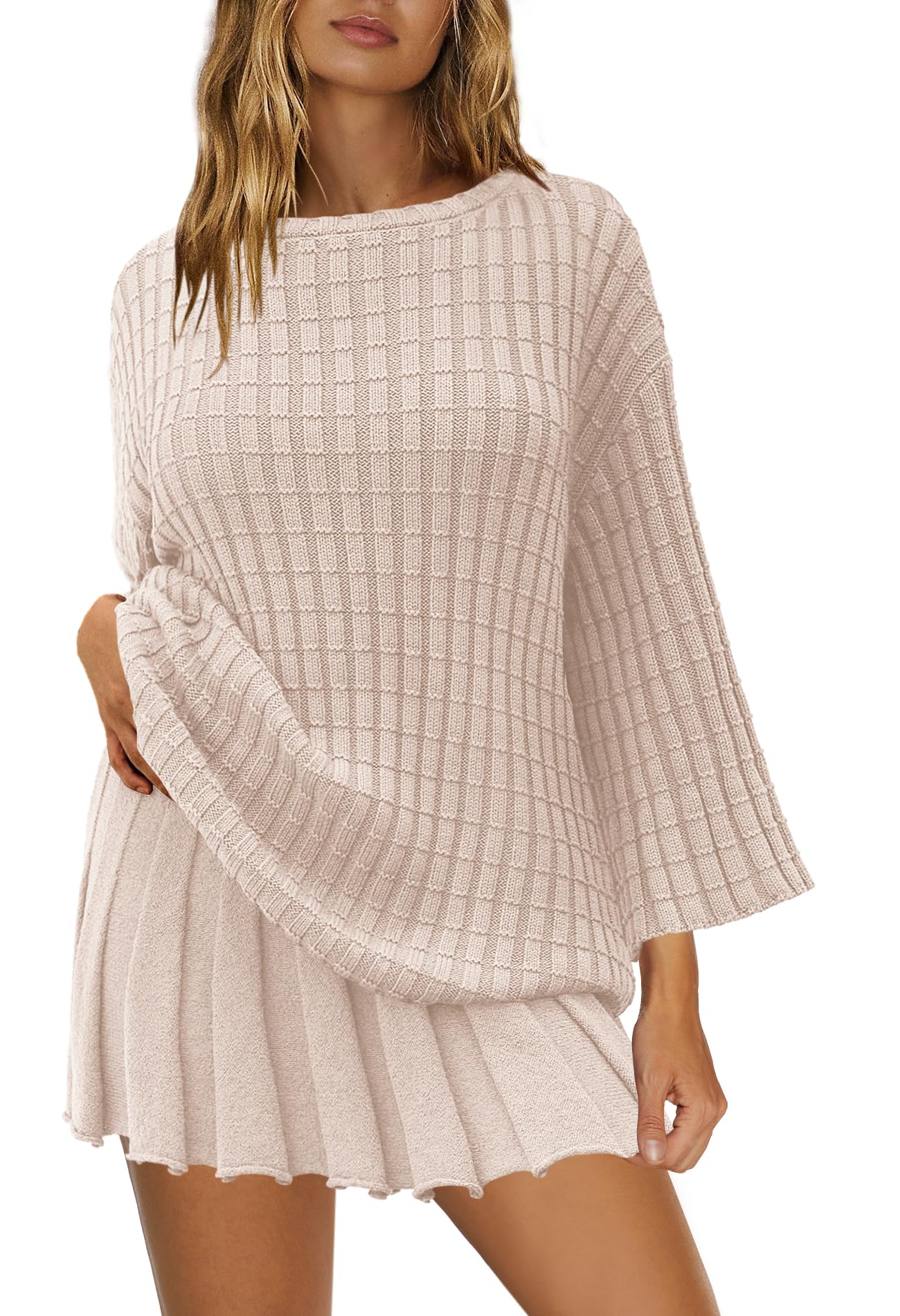 Yanekop Women's 2-Piece Sweater Skirt Set - Loose Matching Lounge Outfit, Comfy Pajama Set with Long Sleeve Top & Skirt | Perfect for Cozy Nights, Loungewear & Casual Home Wear