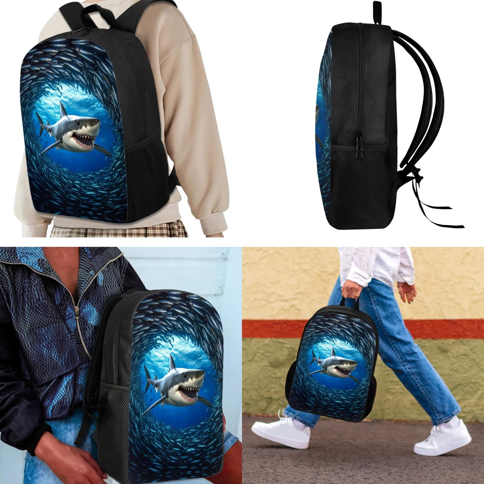 Shark Backpack Set for Kids - School Backpack with Lunch Box & Pencil Case for Boys & Girls, Elementary Book Bag for Back to School - Perfect for Daily Use, Classroom, Travel & Outdoor Activities