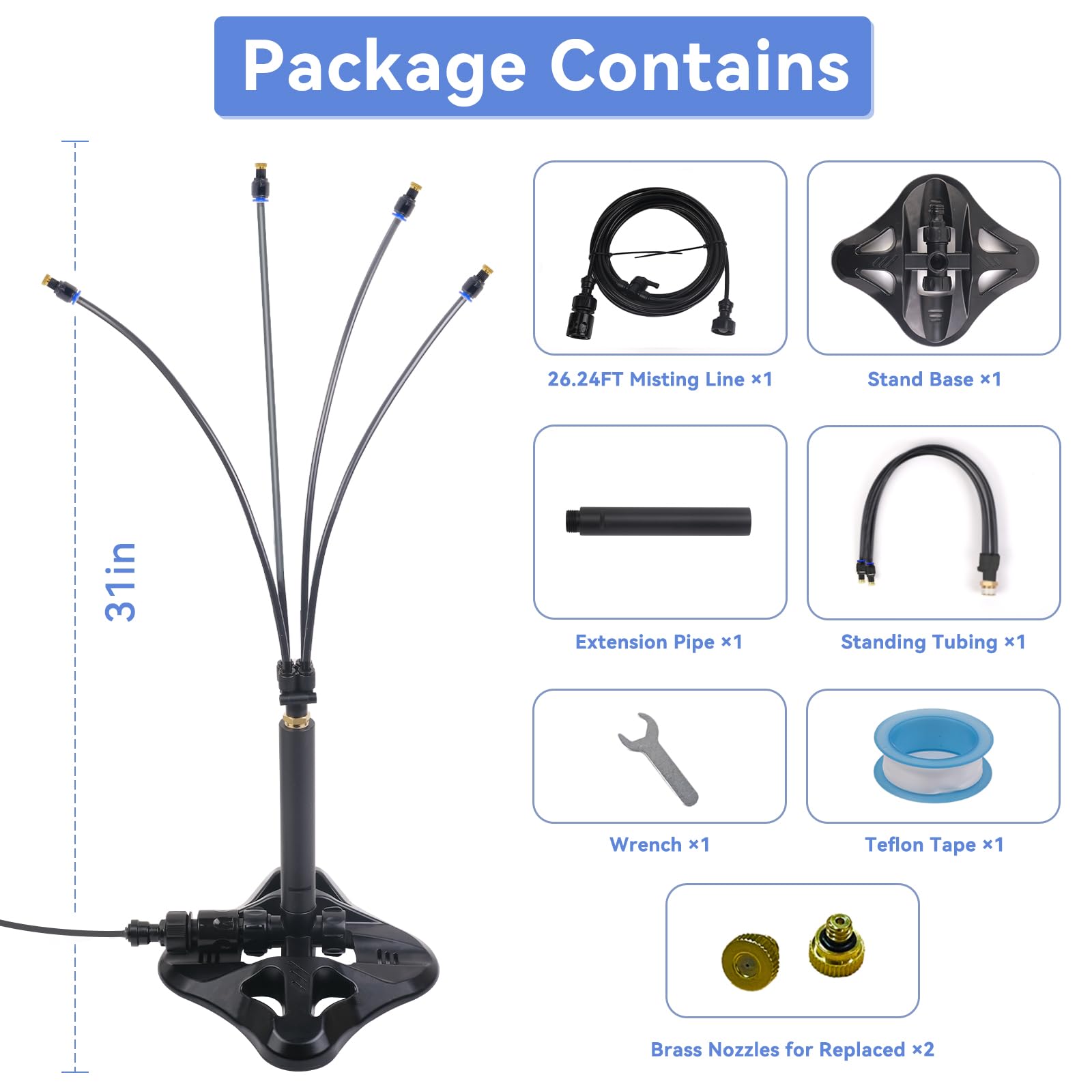 Upgraded Standing Patio Misters - 26.24FT Portable Outdoor Misting Cooling System for Backyard, Pool, Garden | Perfect for Summer Cooling, Pet Hydration & Water Play Activities