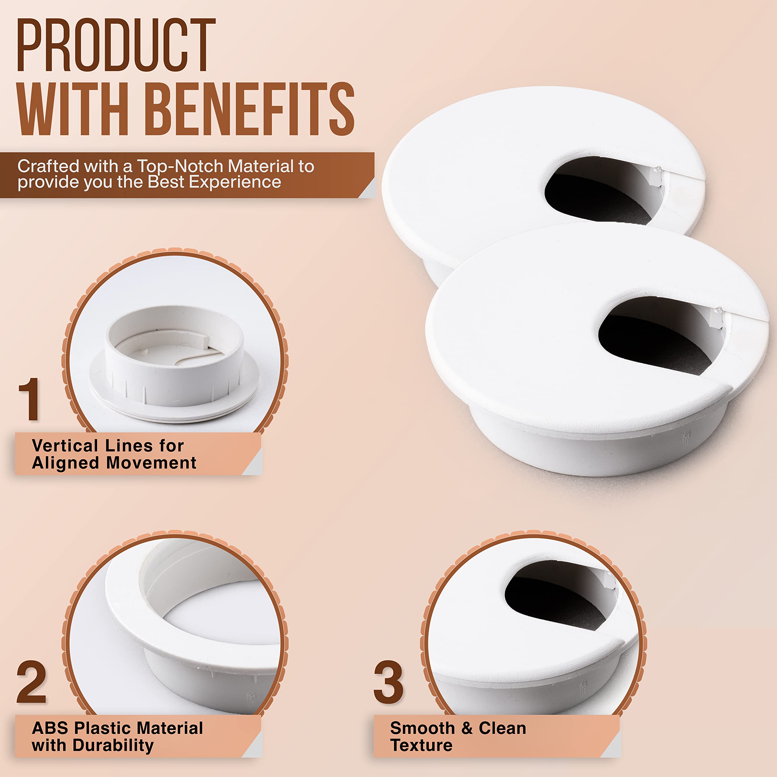 MAHDPRO 2 Inch (50mm) White Desk Grommet - Pack of 5 ABS Plastic Cable Hole Covers for Computer Desks & Countertops | Organize Wires & Cables Neatly | Perfect for Home Office, Gaming Setup & Workspace Organization