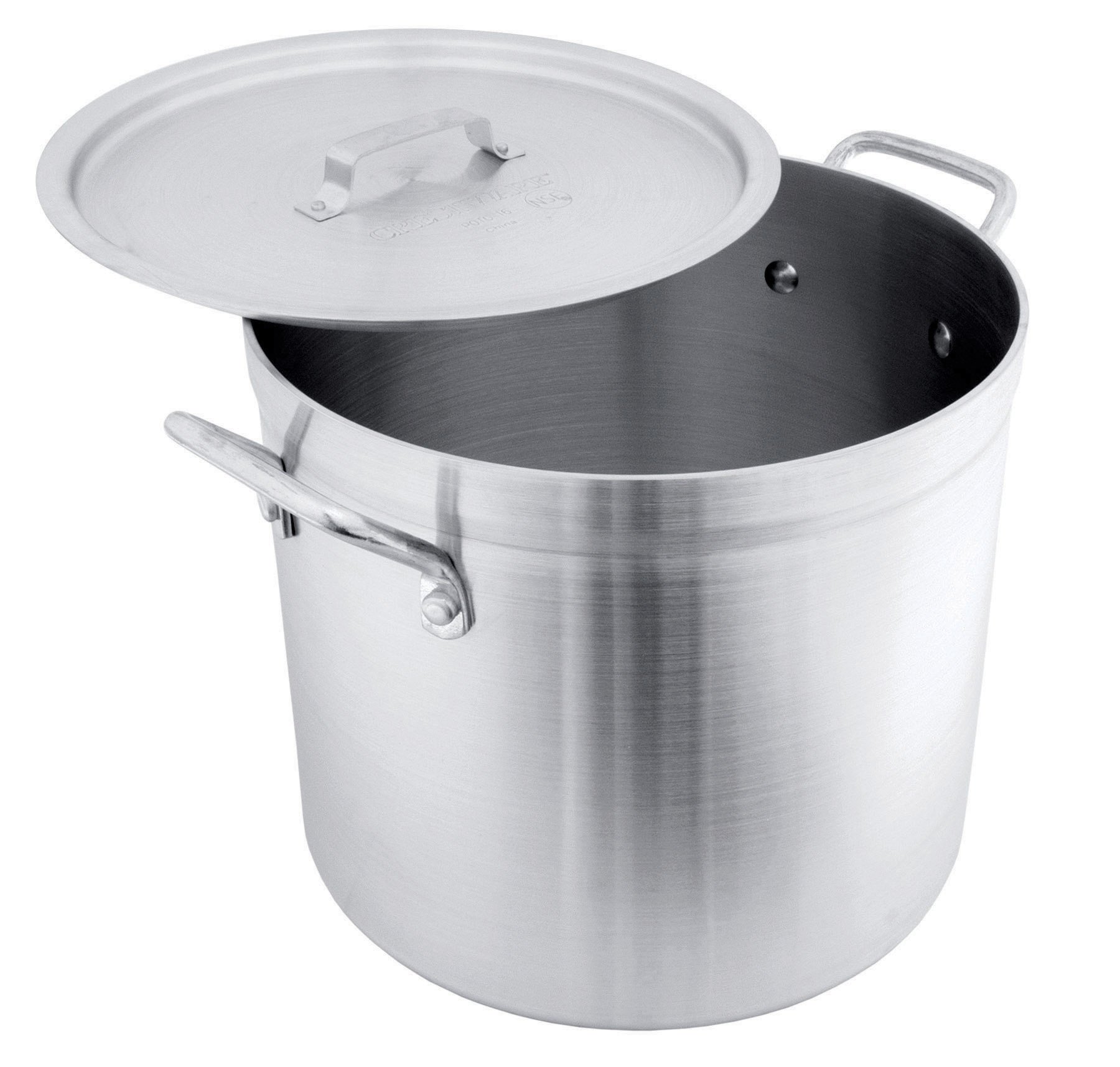 Crestware 50 Quart Aluminum Stock Pot with Lid - Silver - Heavy Duty Cooking Pot for Soups, Stews, and Large Batch Meals - Perfect for Restaurants, Catering, and Home Chefs