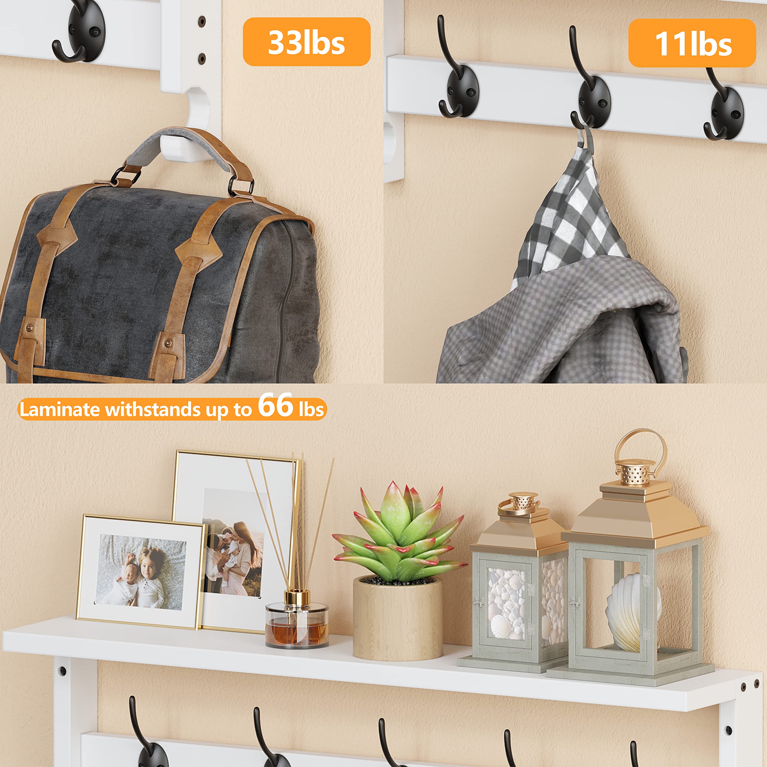 AMBIRD Wall Mounted Coat Rack with Shelf - 28.9 Inch Entryway Organizer with 5 Hooks for Coats, Hats, Bags & Accessories - Space Saving Hanging Solution for Living Room, Bedroom, Bathroom & Hallway (White, 28.9 x 4.5 Inches) - Perfect for Small Spaces & Home Organization