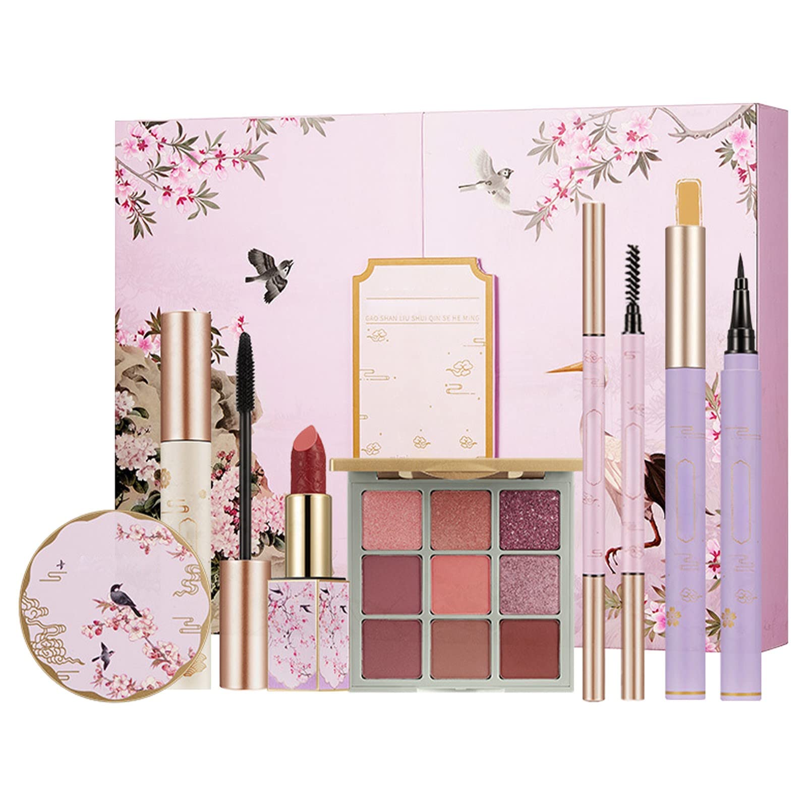 10-Piece Makeup Set with Lipstick, Air Cushion, Setting Powder, Eyeshadow, Mascara & More - Complete Cosmetics Kit for Daily Use & Ethnic Gifts - Perfect for Dry Skin & Men's Body Wash (1ml Liquid, One Size) - Ideal for Everyday Makeup, Travel & Gift Giving