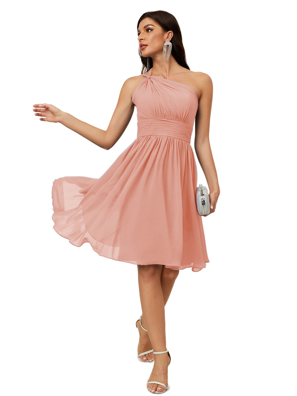 Elegant One Shoulder Chiffon Bridesmaid Dress for Women - Perfect for Weddings, Parties & Homecoming - Formal Short Dress for Special Occasions