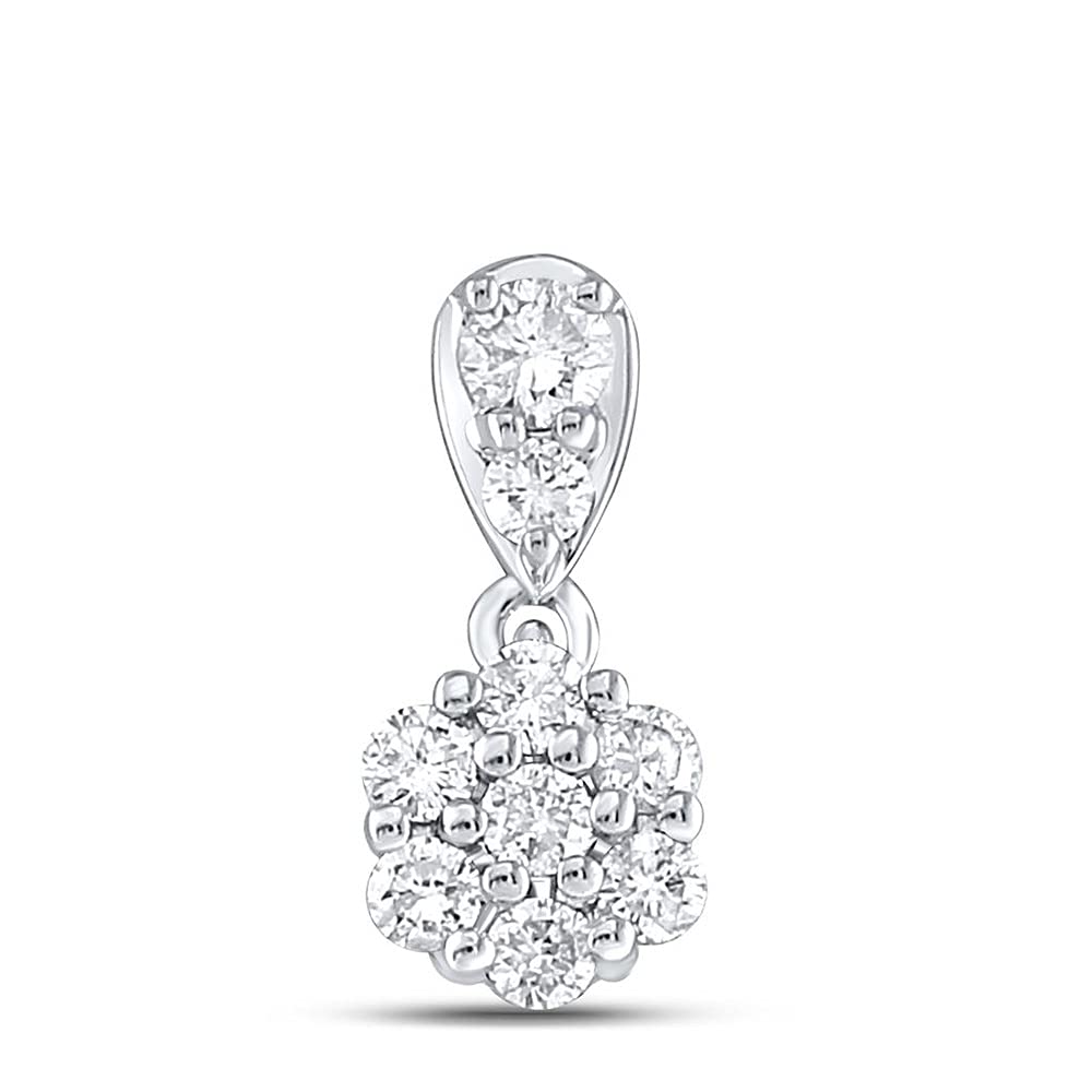 10K White Gold Women's Round Diamond Flower Cluster Pendant Necklace - 1/5 CTTW (0.20ct) | Elegant Jewelry Gift for Anniversary, Birthday & Special Occasions