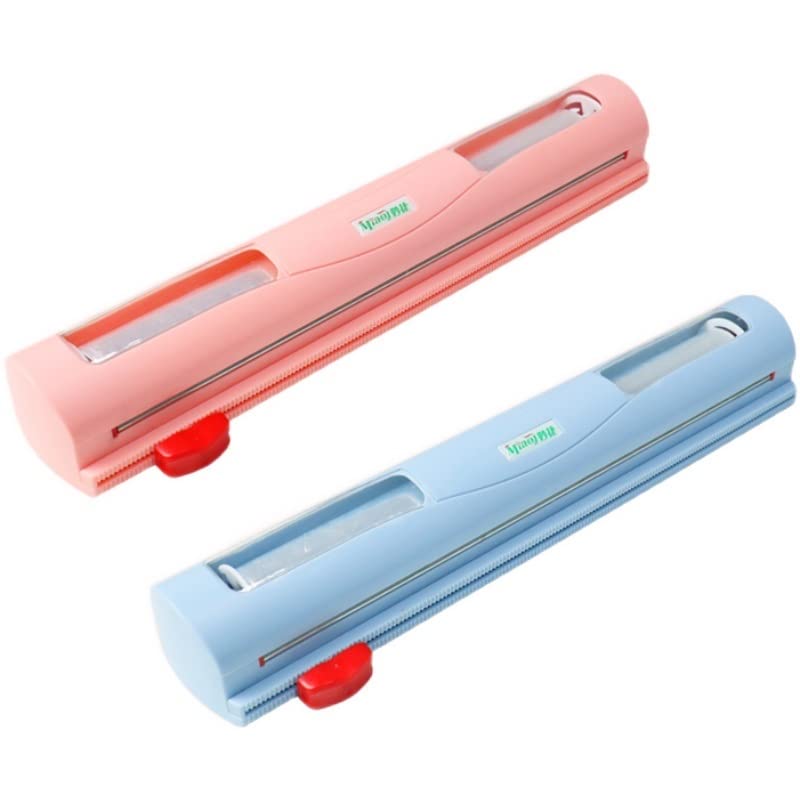 Adjustable Refillable Plastic Wrap Dispenser with Slide Cutter - Magnet Adsorption for Kitchen - Hollow Side Windows Design - Blue (Ideal for Food Storage, Meal Prep & Leftovers)