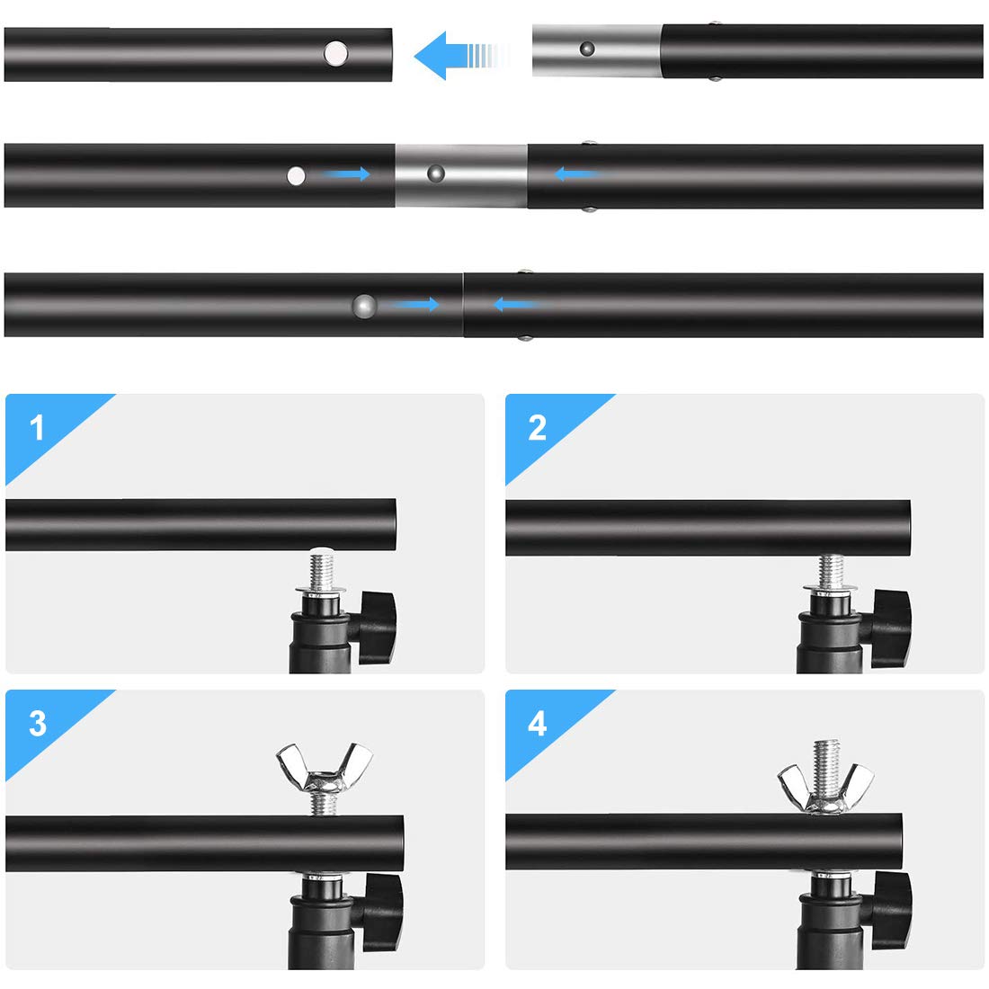 PULUZ 6.5x6.5ft/2x2M Photo Studio Backdrop Stand Kit with 5.3x6.5ft/1.6x2M Fabric Background (Red, Blue, Green) - Perfect for Portrait Photography, Product Shoots, YouTube Videos & Content Creation