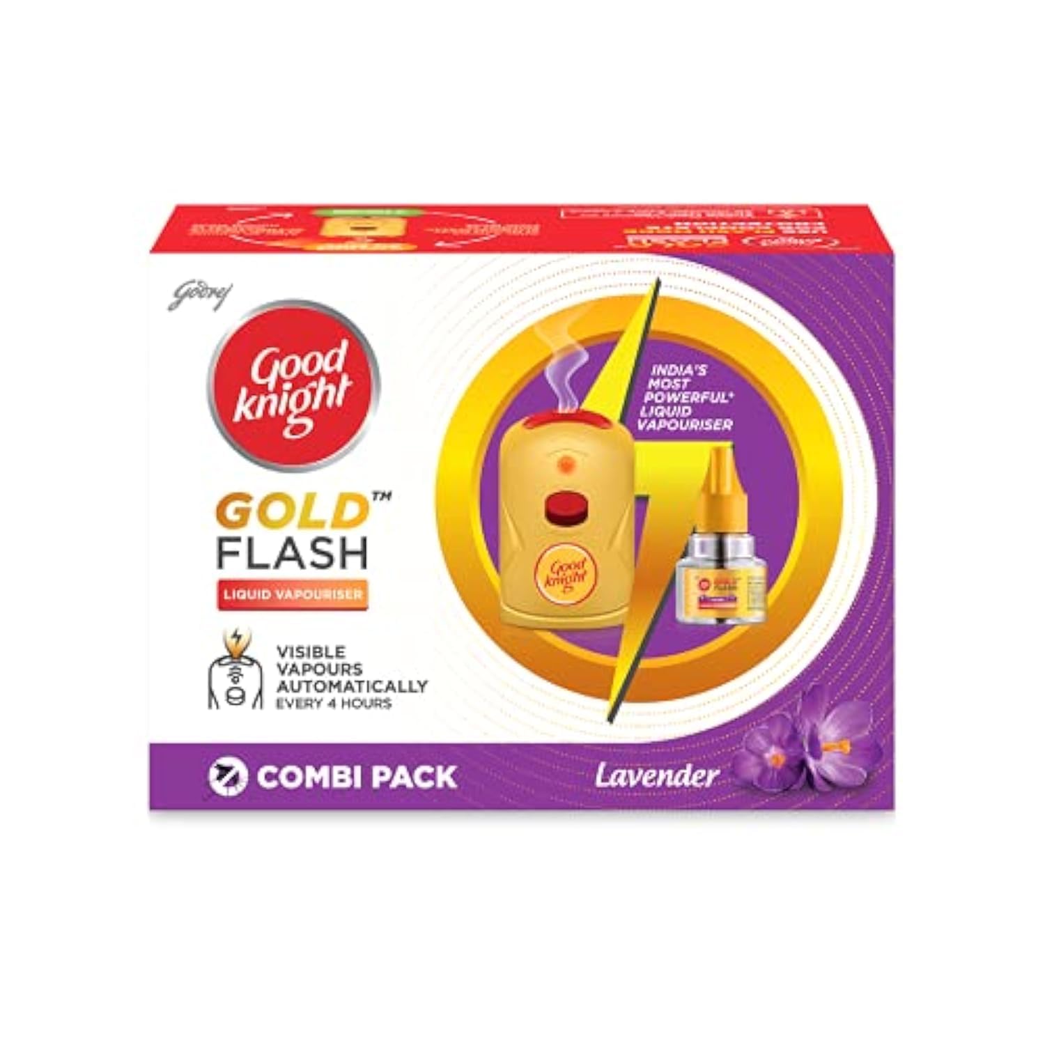 Good Knight Gold Flash Lavender Mosquito Repellent Machine with Refill Liquid (45ml) - Portable Electric Insect Killer for Home, Bedroom & Travel | Unisex