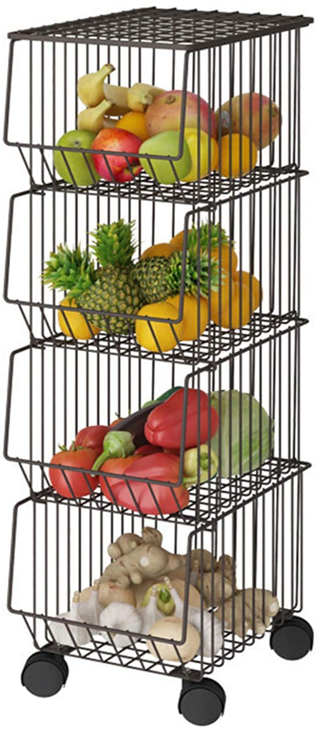 Livronic Stackable Storage Shelf for Kitchen Carts - Multifunctional Rolling Organizer with Wheels & Lid - 2-Tier White Storage Basket for Fruits, Vegetables & Supplies - Perfect for Kitchen, Pantry, Bathroom & Laundry Room Organization