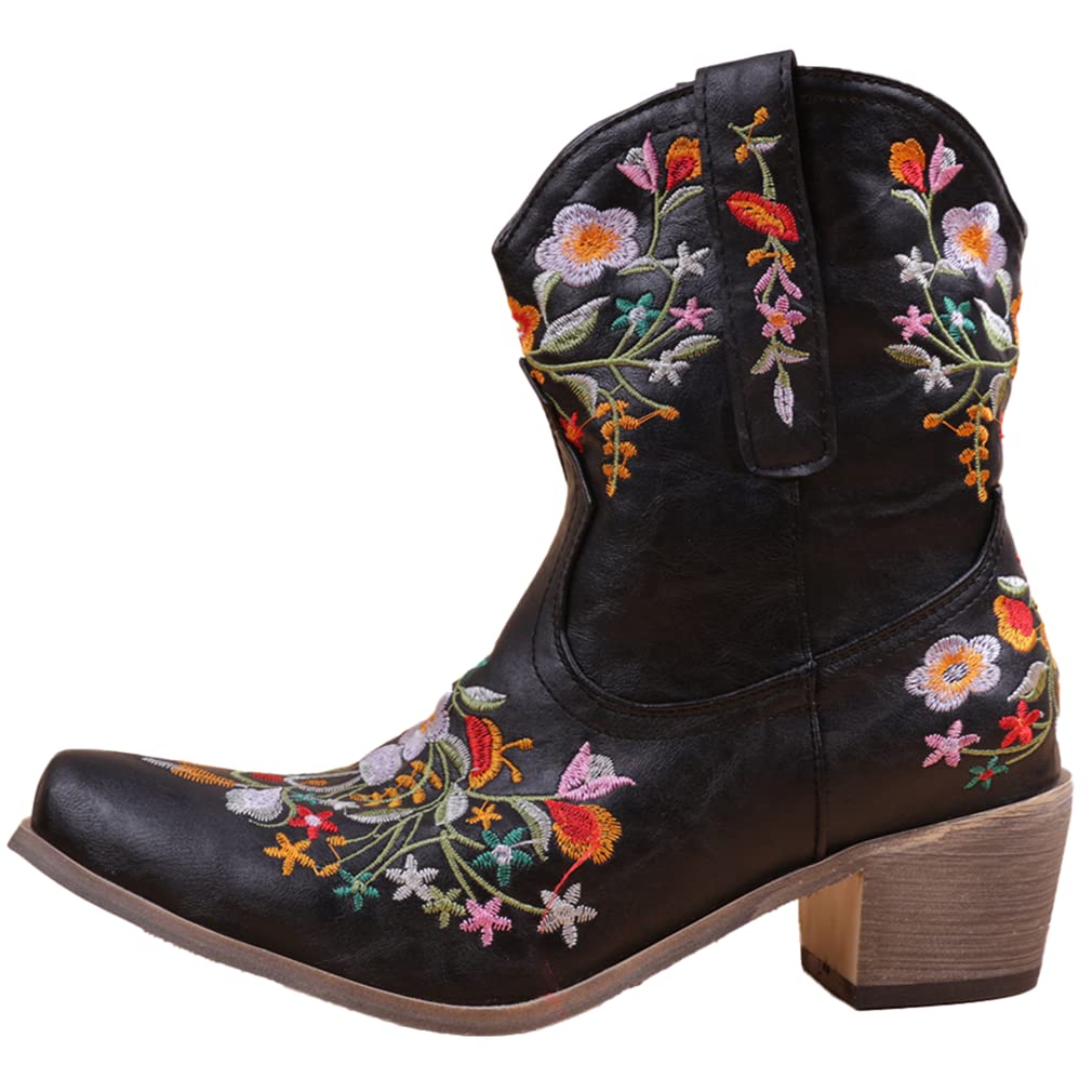 SO SIMPOK Women's Classic Cowgirl Boots - Retro Western Ankle Boots with Embroidered Design - Perfect for Country Dancing, Rodeo Events & Western Fashion Outfits