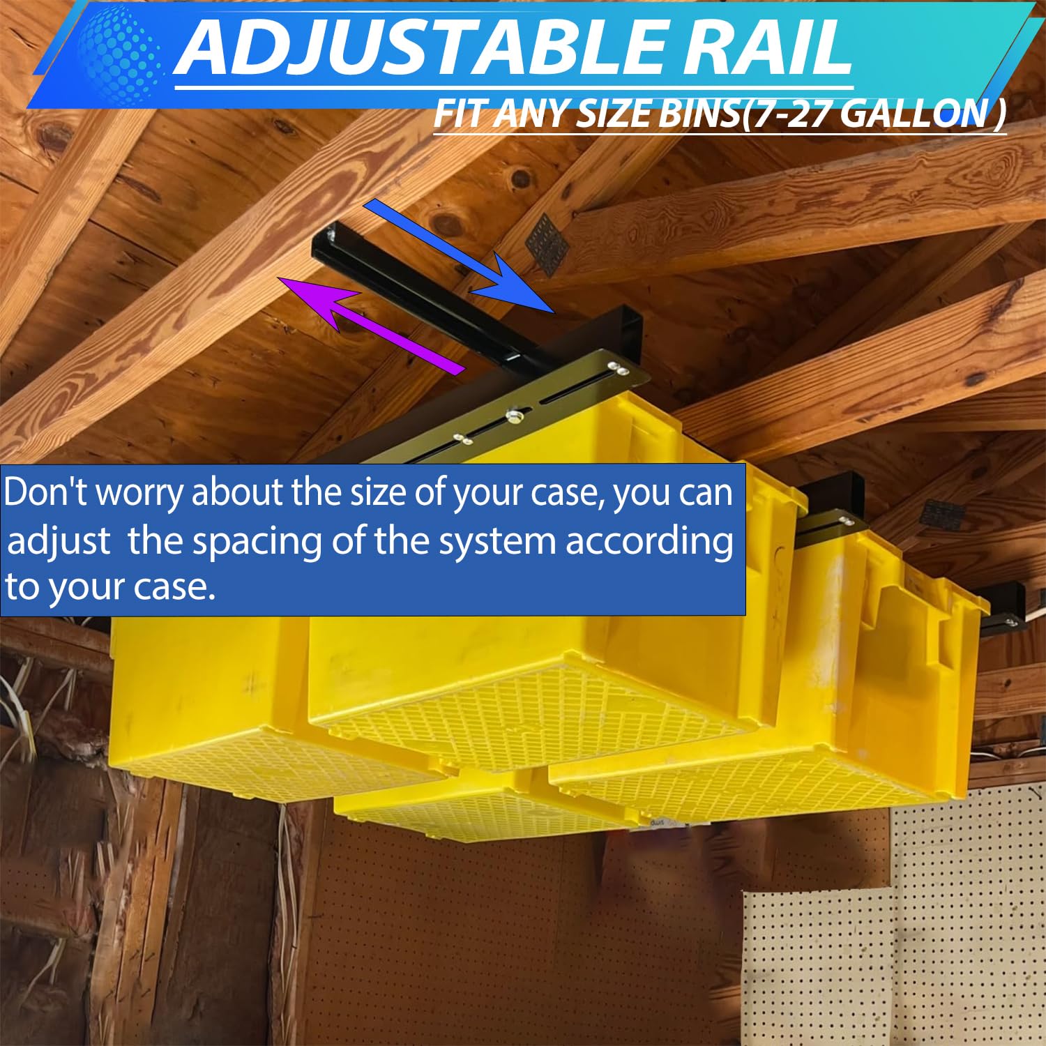 Heavy Duty Overhead Garage Storage System - Adjustable Ceiling Tote Rack for Home & Garage Organization (48