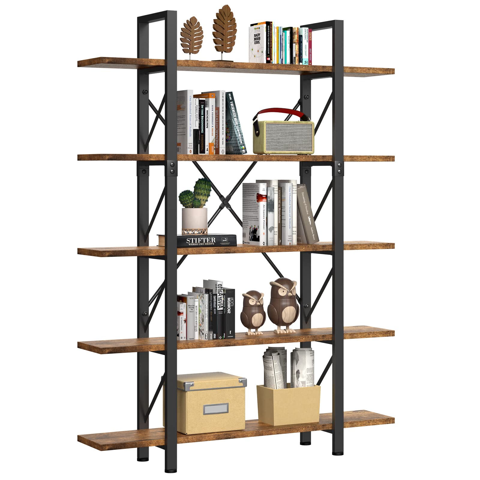 YITAHOME 5-Tier Modern Bookcase - Rustic Brown Wooden Bookshelf for Living Room, Home & Office - Stylish Storage Shelf for Books, Movies & Decor - Perfect for Small Spaces & Home Organization