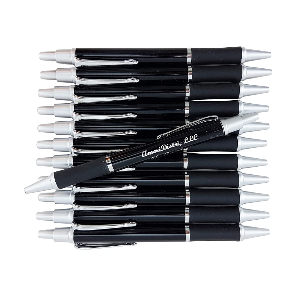 Premium Bullet Ballpoint Pens with Free Personalization - Elegant Silver Accent Tips & Click Mechanism - Solid Black Body with Comfort Grip - 100 Pack for Office, School & Corporate Gifts