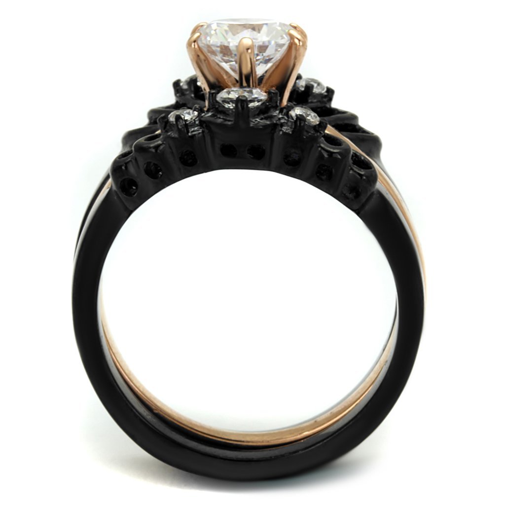Marimor Women's Rose Gold & Black Stainless Steel Wedding Engagement Ring Set - Elegant Bridal Jewelry for Proposals, Anniversaries, and Special Occasions