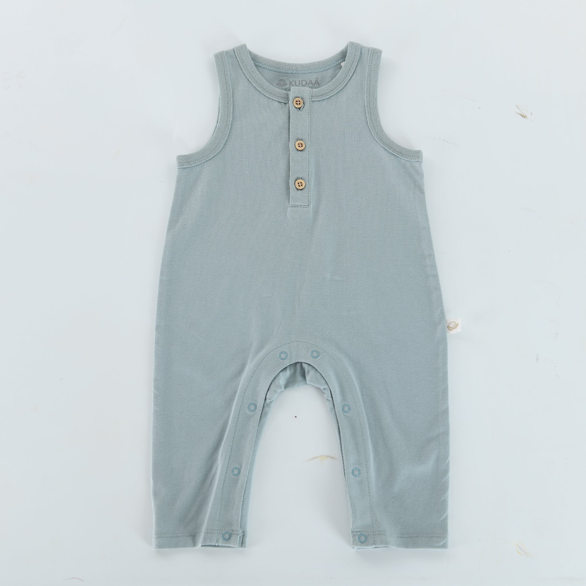 Organic Button Tank Jumpsuit for Women - Bay Blue | Comfortable Summer Romper | Perfect for Beach, Vacation & Casual Outings