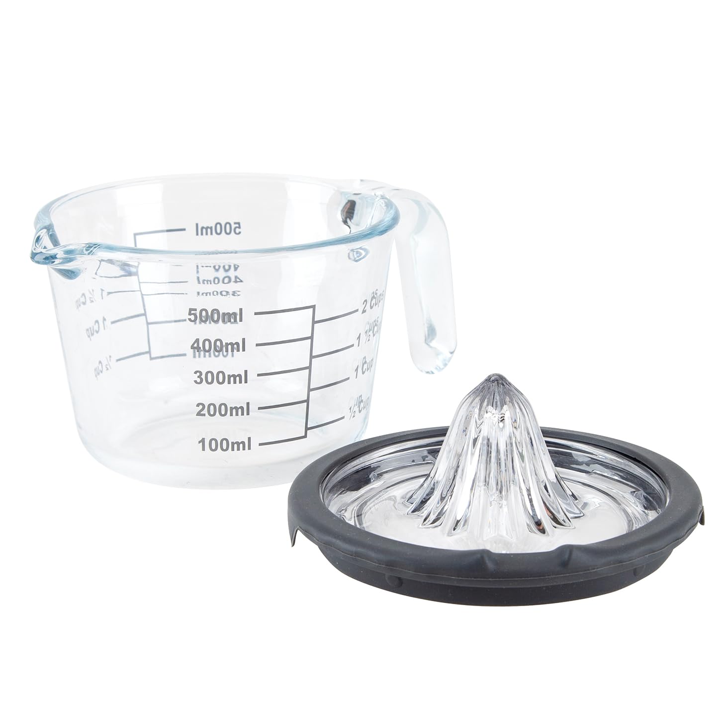 2-Pack Cartman Glass Measuring Cups with Lemon & Lime Juicer - Cold Grey Color, Hand Juicer, Liquid Measuring Cup (Ounces), Citrus Reamer - Perfect for Cocktails, Baking & Kitchen Measuring