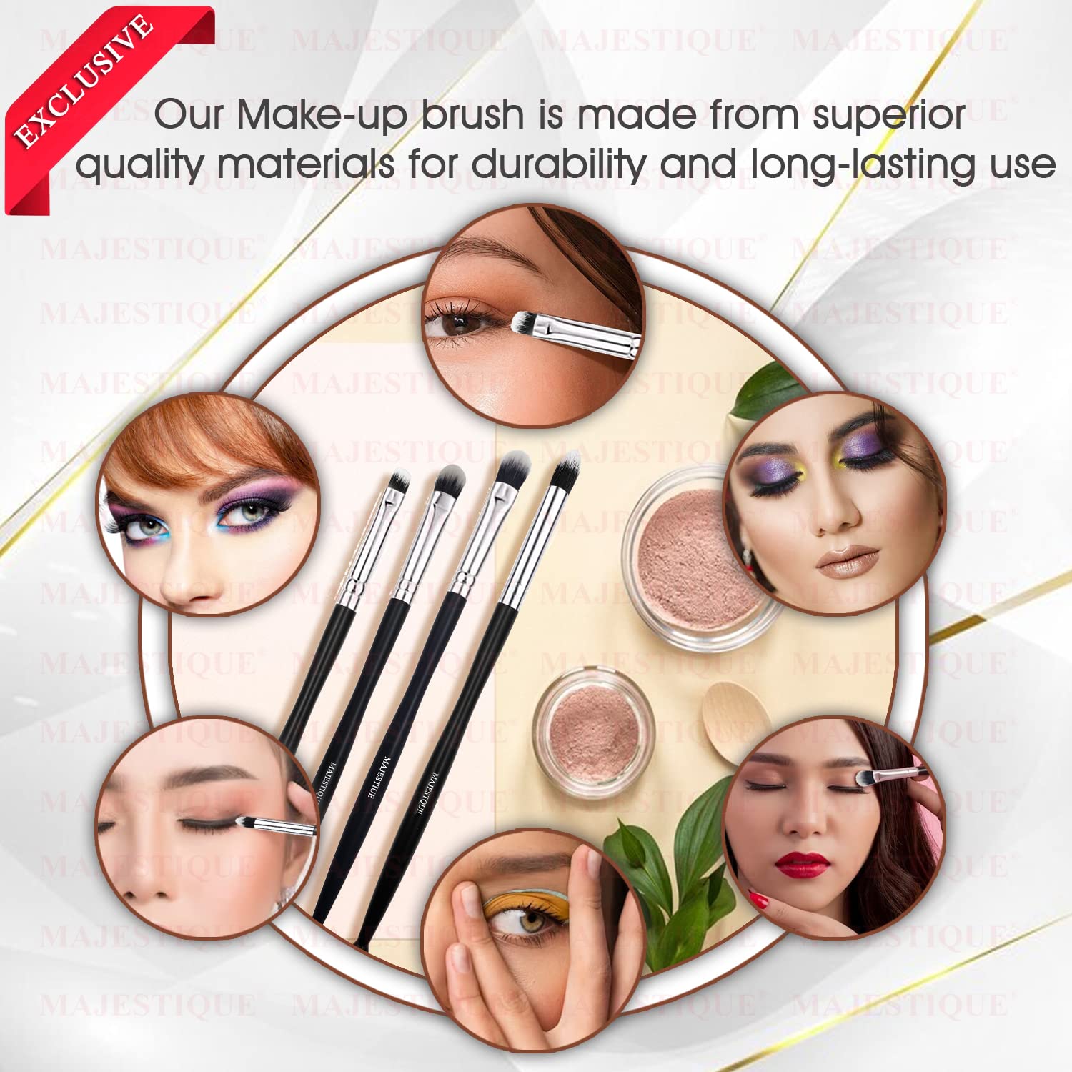 Majestique Professional 4-Piece Synthetic Makeup Brush Set - Eyeshadow, Blush, Face & Travel Cosmetic Brushes for Women & Girls | Perfect for Everyday Makeup, Travel & Professional Use