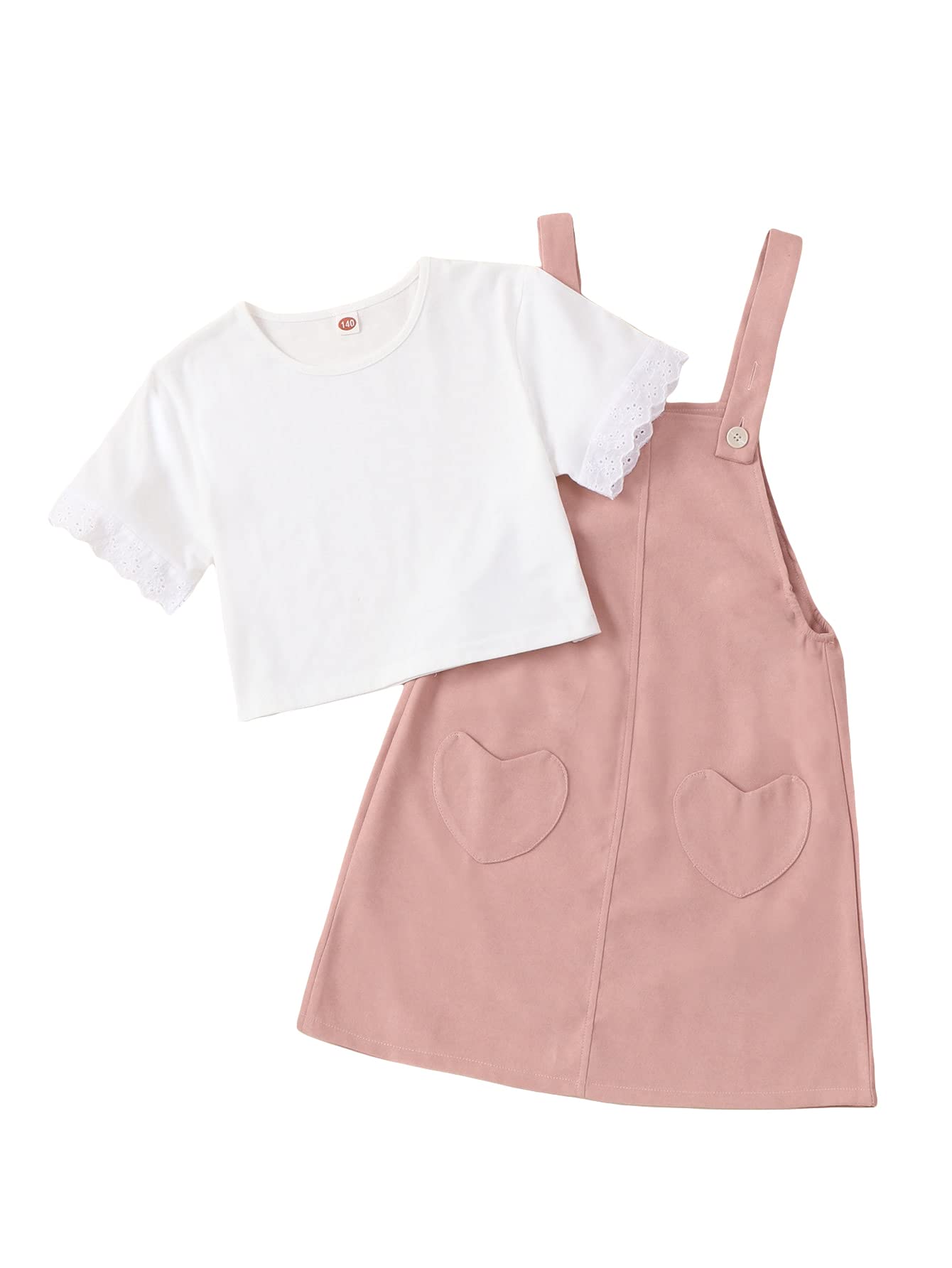 Milumia Girls' 2-Piece Outfit Set - Short Sleeve T-Shirt & Pinafore Jumper Dress | Cute Casual Summer Outfits for Toddlers & Kids | Perfect for Playdates, School & Family Photos