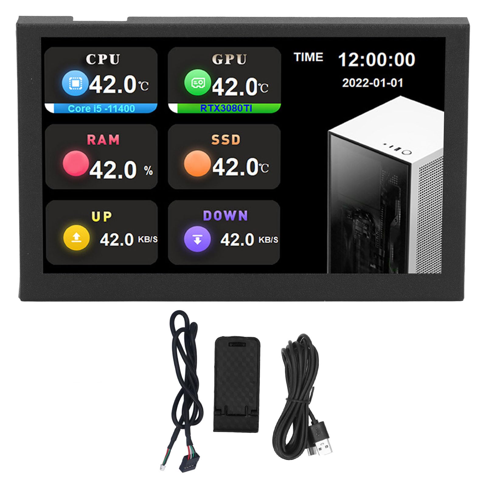 5 Inch IPS USB Mini Screen - 800x480 Resolution Type C Secondary Monitor for PC | Real-Time CPU/GPU/RAM Data Display with AIDA64 Support | Perfect for Gaming Rigs, Workstations & PC Monitoring (Black)