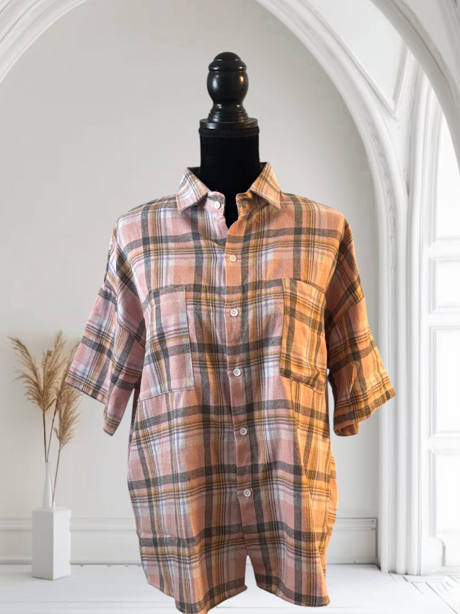 Women's Plaid Short Sleeve Button Up Shirt - Casual Summer Tops for Work & Outfits | Comfortable & Stylish Blouse for Office, Date Night & Outdoor Activities