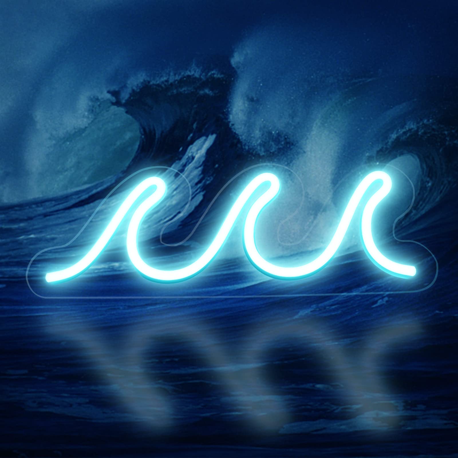 13.7 x 5 Inch Ice Blue Wave Neon LED Sign - Dimmable Ocean Light for Wall Decor, Beach Themed Bedroom, Living Room & Bar - Perfect for Dorm, Home & Commercial Spaces