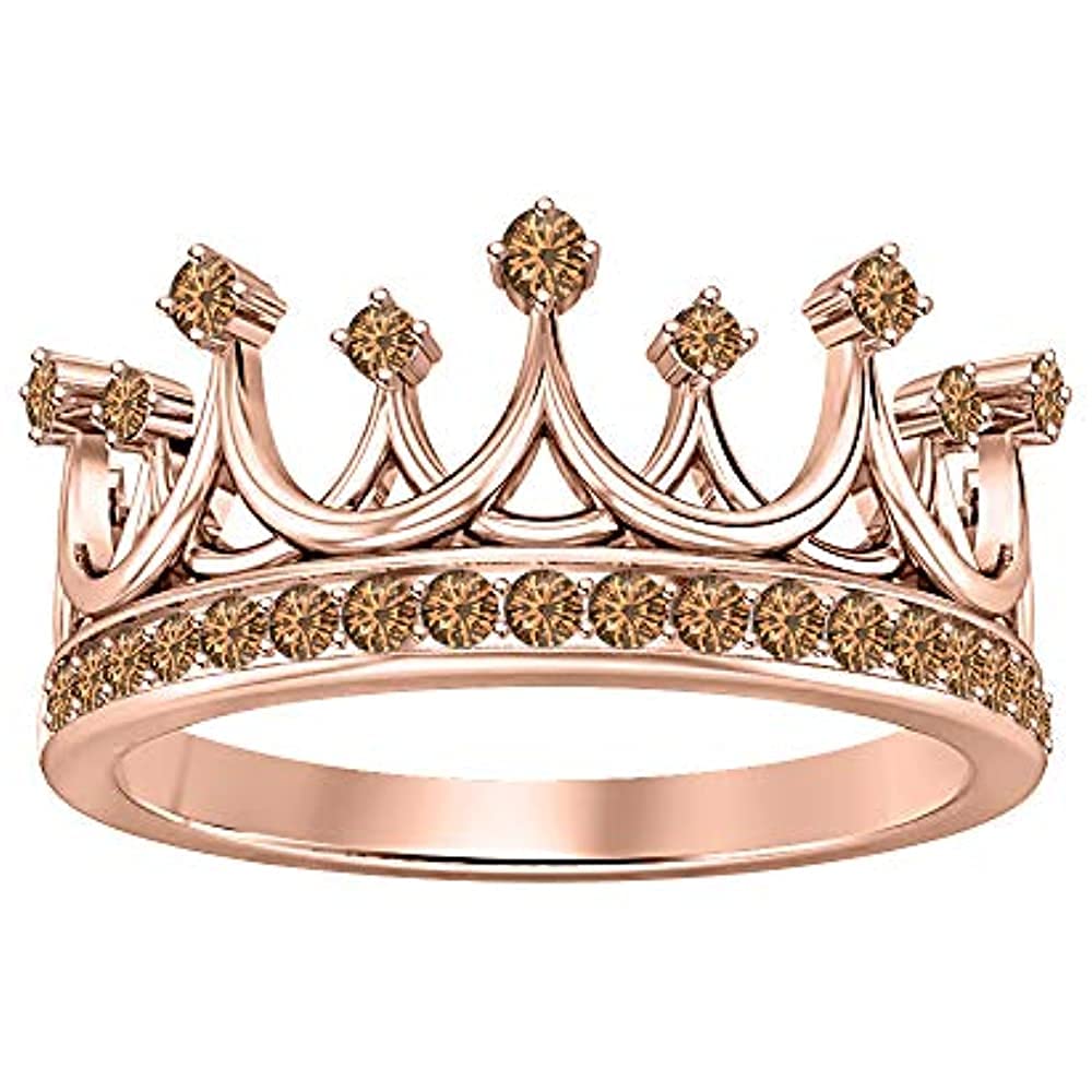 Baalaji Jewellers 925 Sterling Silver 14K Rose Gold Plated Round Cut Gemstone Diamond Queen's Tiara Crown Ring | Elegant Engagement & Wedding Jewelry for Women | Perfect for Bridal, Prom, Anniversary & Special Occasions