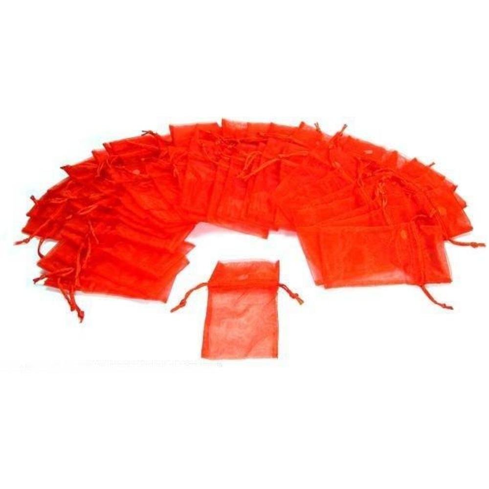 FindingKing 48-Piece Red Organza Jewelry Gift Bags with Drawstring Closure (3x4 Inches) - Perfect for Wedding Favors, Bridesmaid Gifts & Jewelry Packaging