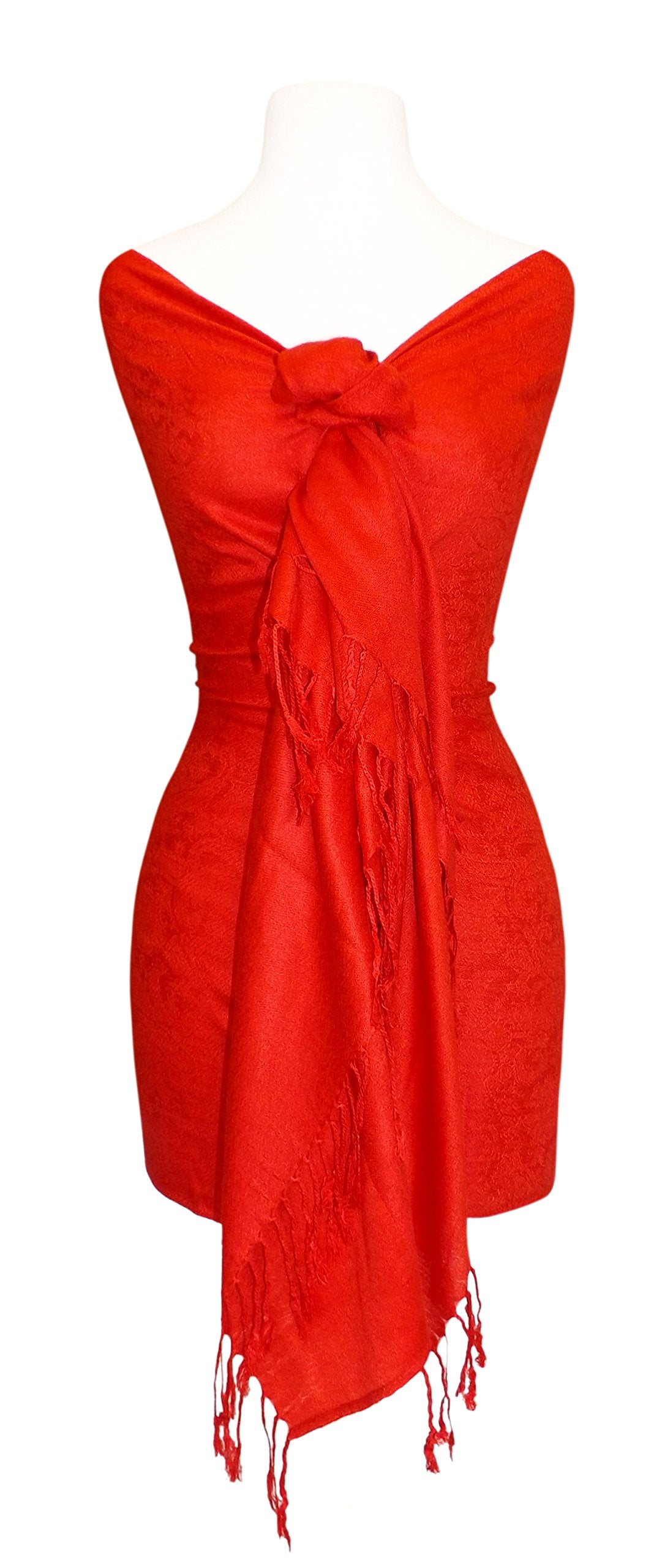 Elegant Vintage Jacquard Paisley Scarf for Women - Solid Red Shawl Wrap - Perfect for Fall Fashion, Office Wear & Evening Outfits