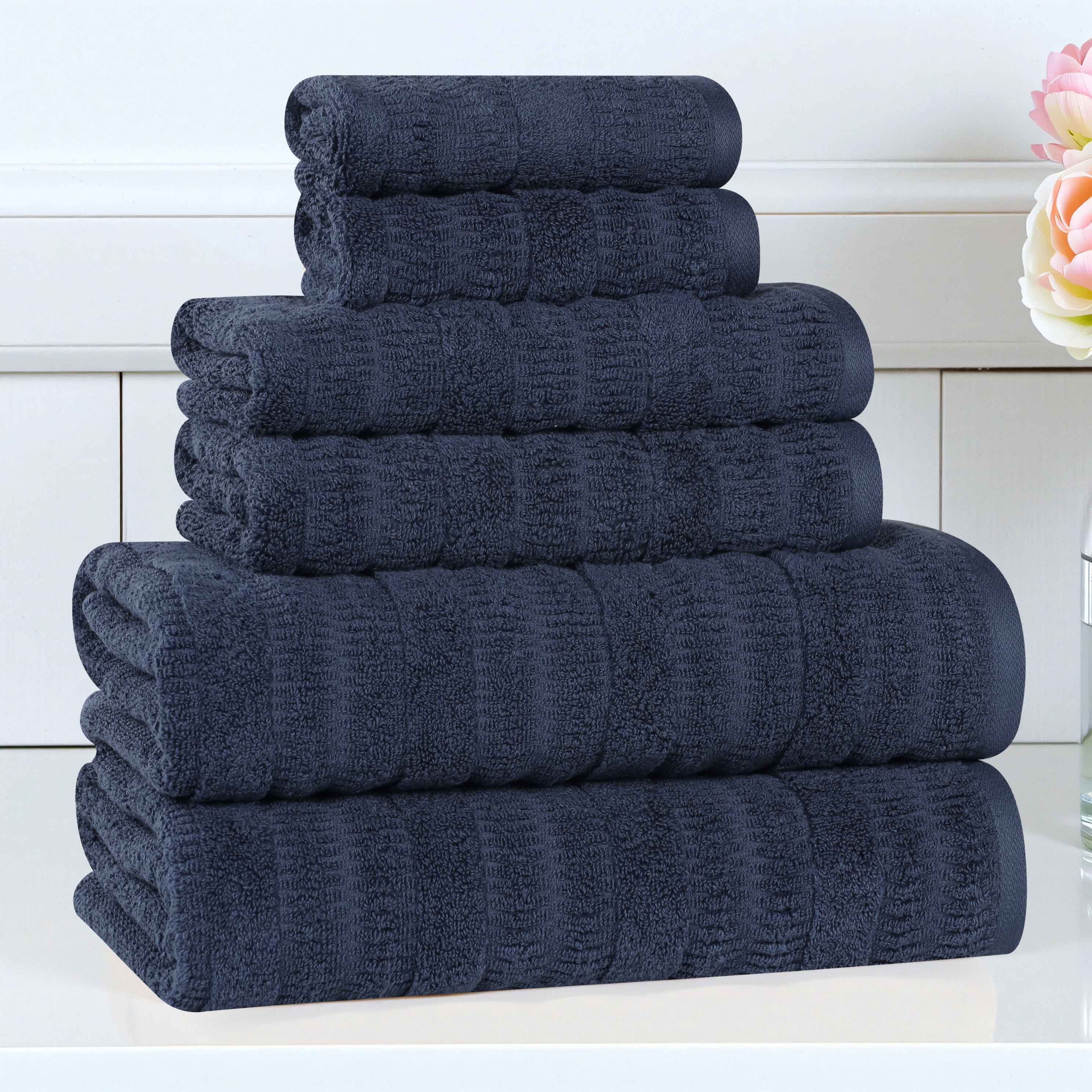 Mika Smart Twist Cotton Solid Vertical Ribbed 6-Piece Towel Set - Soft & Absorbent Bath Towels for Spa, Gym, and Home Use