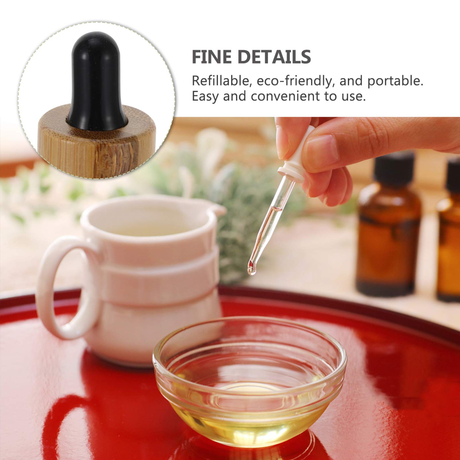 HEALLILY 4 Pack 10ml Frosted Glass Dropper Bottles with Bamboo Lids - Essential Oil Containers, Perfume Sample Vials, Cosmetic Liquid Storage - Perfect for DIY Beauty, Aromatherapy & Travel Use