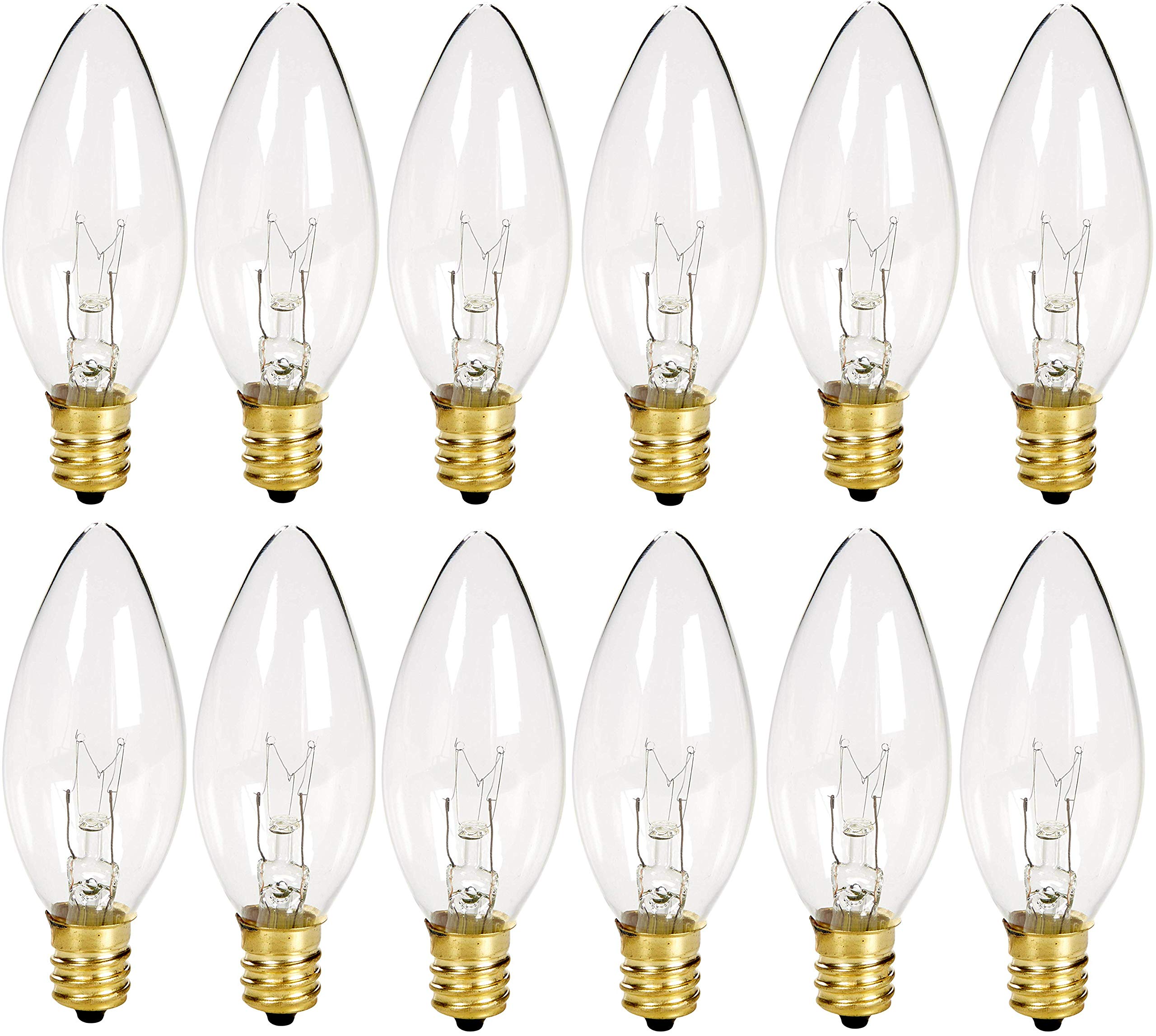 Crystal Clear Torpedo Tip Candelabra Bulbs - 7W E12 Base 120V (12 Pack) - Perfect for Electric Window Candle Lamps, Holiday Decorations & Chandeliers
