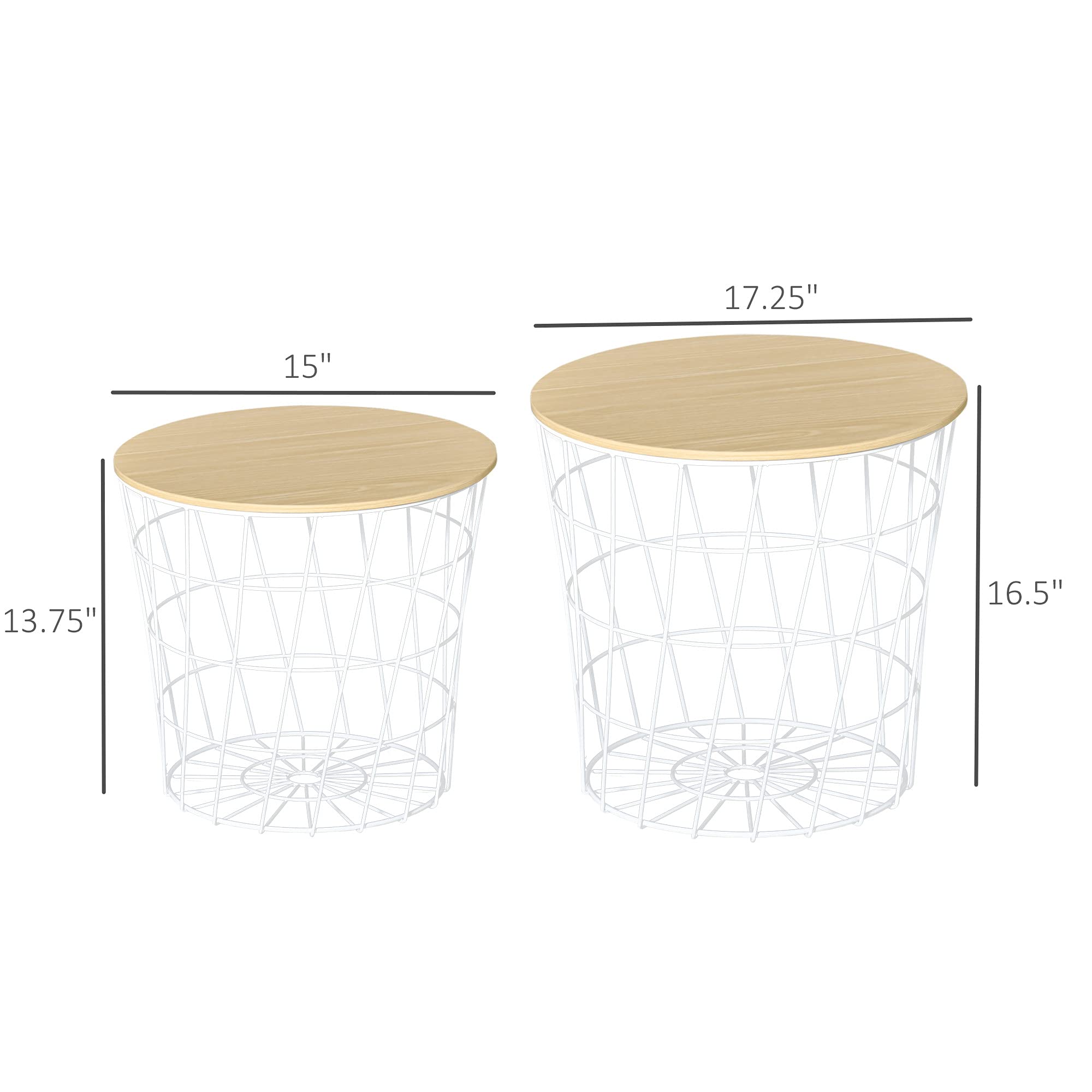 HOMCOM 2-Piece Round Nesting End Tables with Storage, Removable Top Accent Side Tables for Living Room, Bedroom, or Office - White and Natural Finish | Perfect for Small Spaces, Home Decor, and Extra Storage