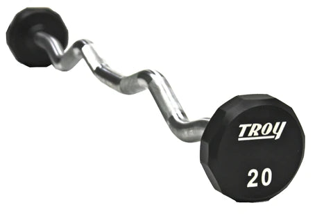 TROY Urethane Olympic Curl Barbell Set with Rack - COMMPAC TZBU110 for Home Gym & Strength Training