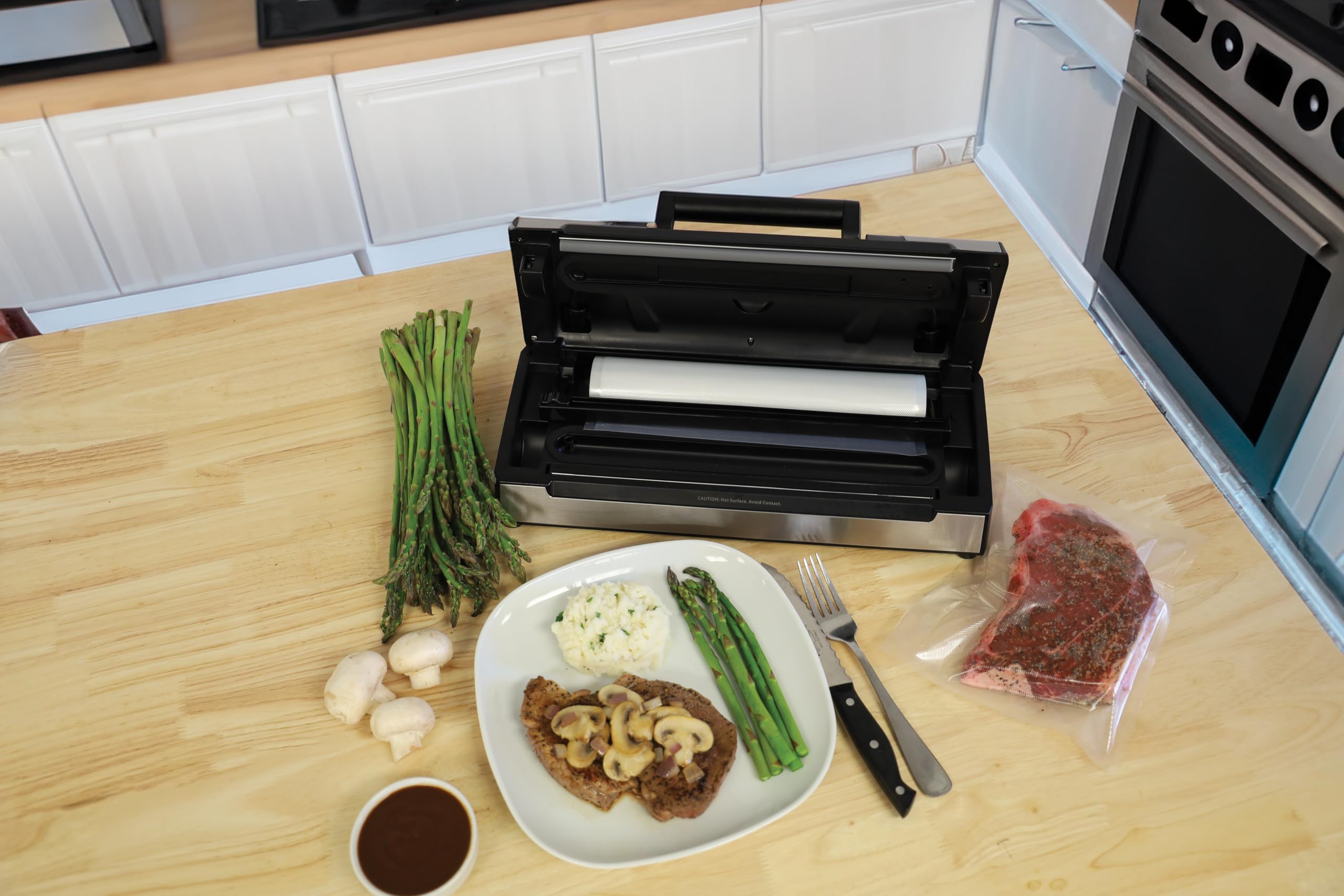 Nesco FreshLock Pro VS-15 Stainless Steel Vacuum Sealer - Moist & Dry Food Preservation, 120W Powerful Suction, Includes Bags & Rolls - Perfect for Meal Prep, Sous Vide, Freezer Storage & Long-Term Food Saving