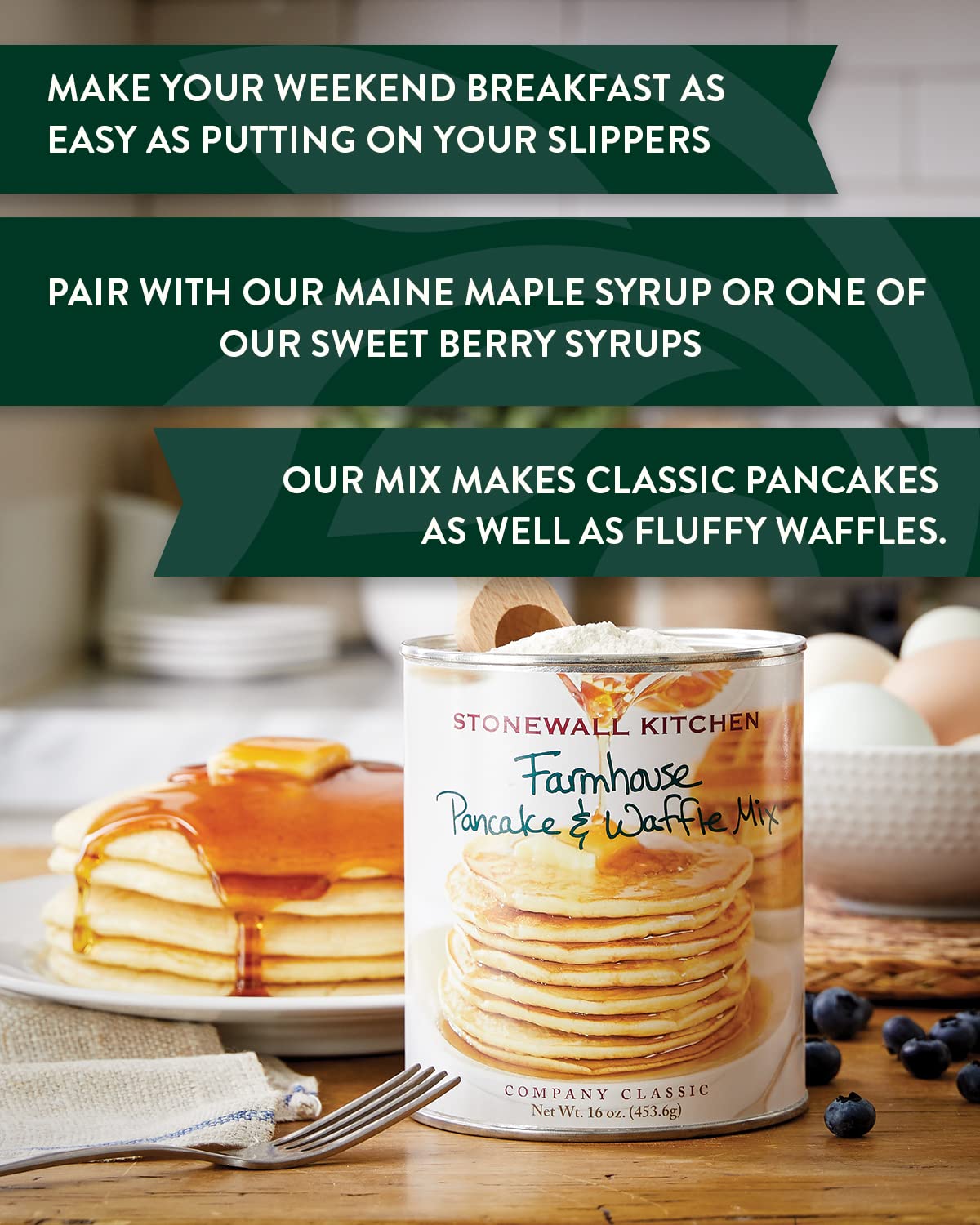 Stonewall Kitchen Farmhouse Pancake & Waffle Mix, 33 oz - Premium All-Natural Breakfast Mix for Fluffy Pancakes & Crispy Waffles - Perfect for Family Brunches, Weekend Breakfasts & Holiday Gatherings