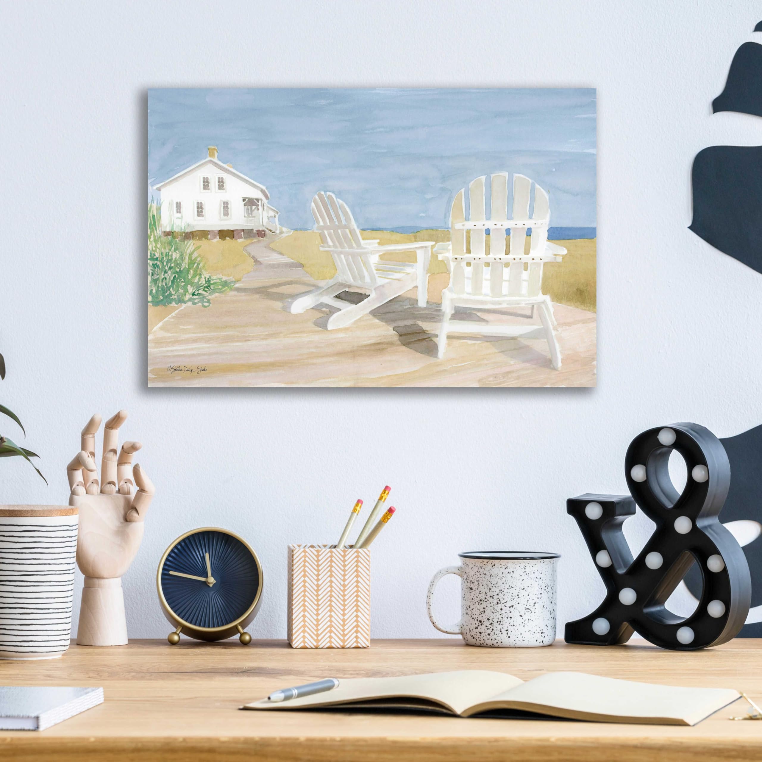 Stellar Design Studio 'Beach Chairs 1' Acrylic Glass Wall Art - 16x12 Inches Modern Coastal Decor for Living Room, Bedroom & Office