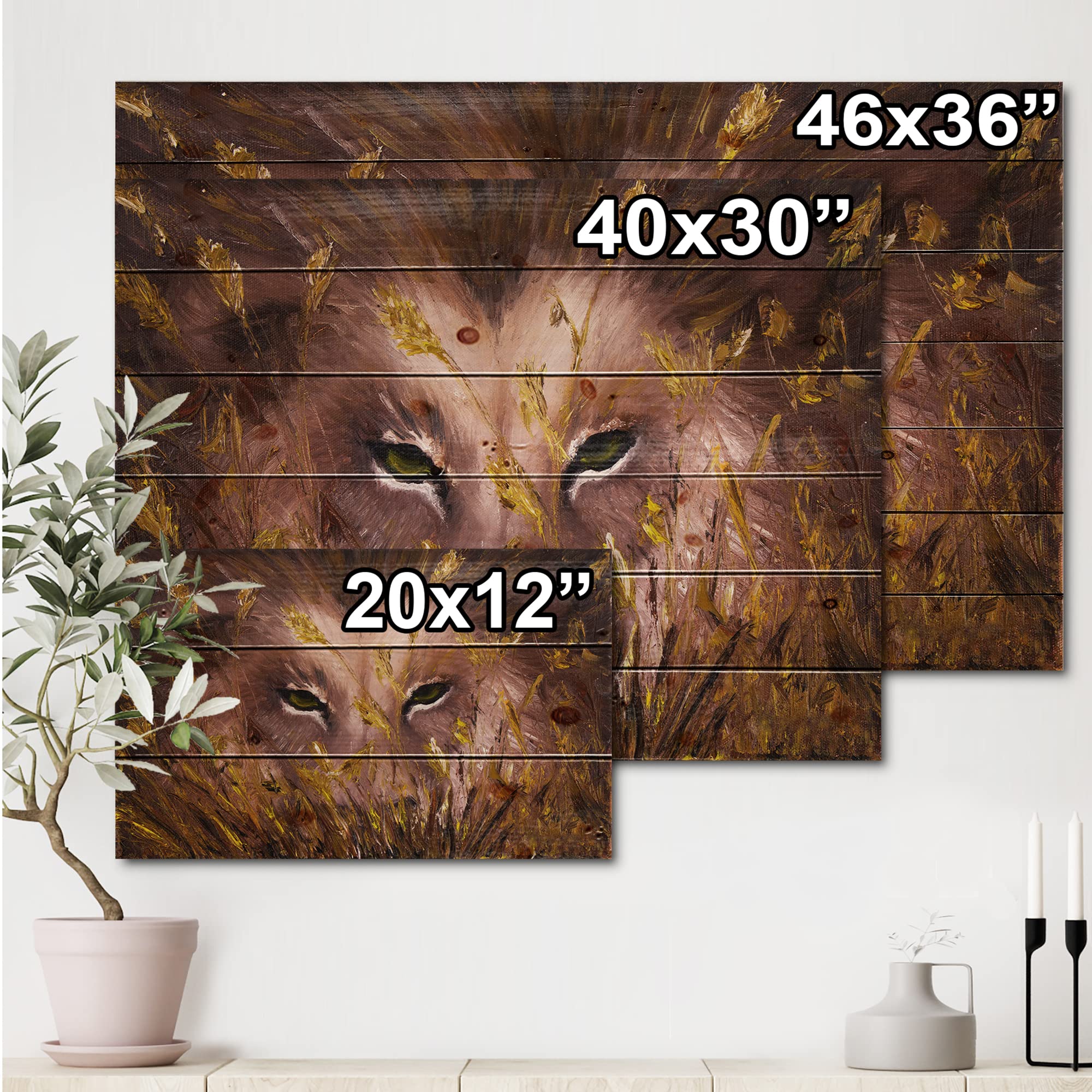 DesignQ Wolf Eyes In The Grass Farmhouse Wood Wall Decor - Brown Wood Wall Art with Large Animal Prints on Natural Pine Wood - Perfect for Rustic Home, Cabin, or Lodge Decor